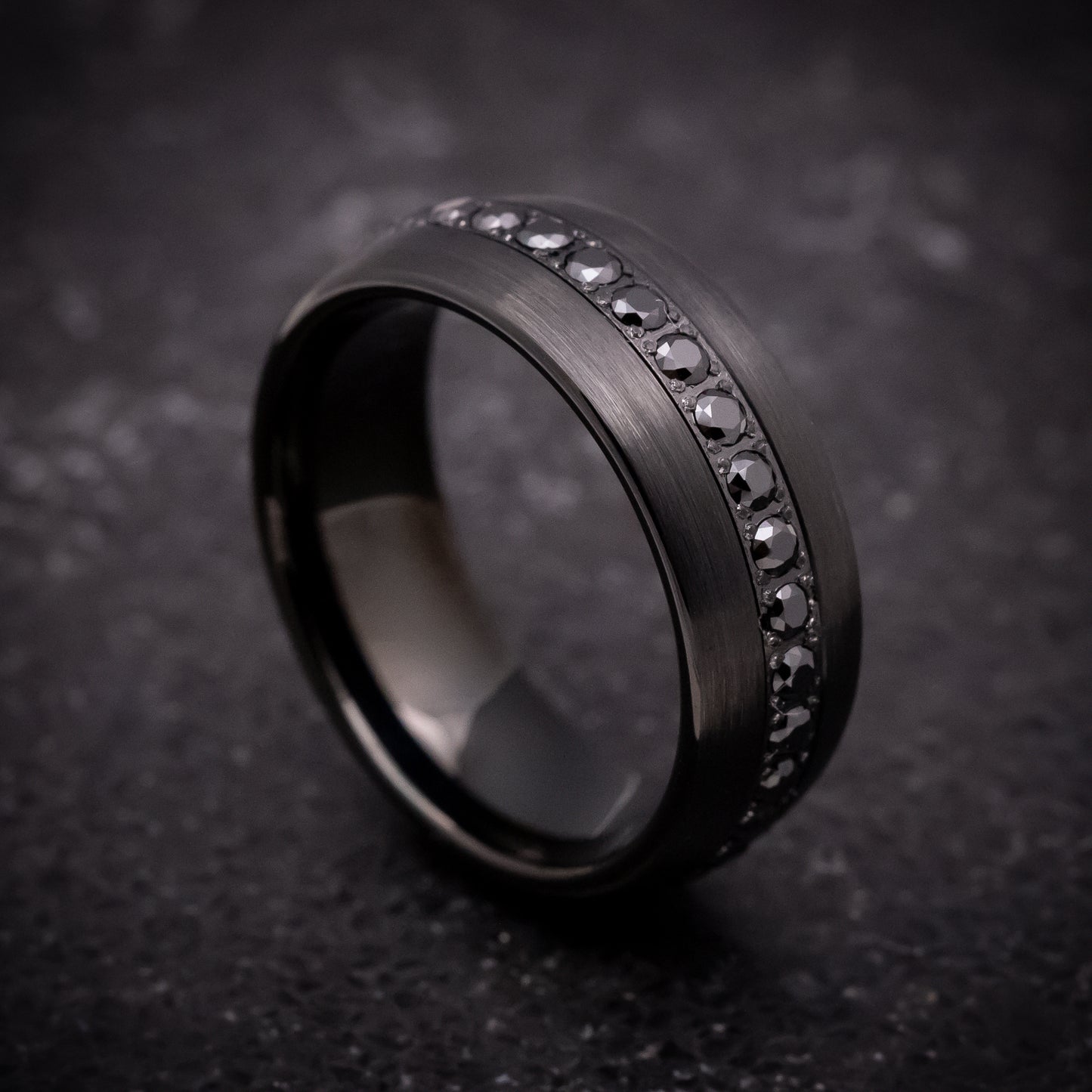 Black Tungsten Ring with Black Stones