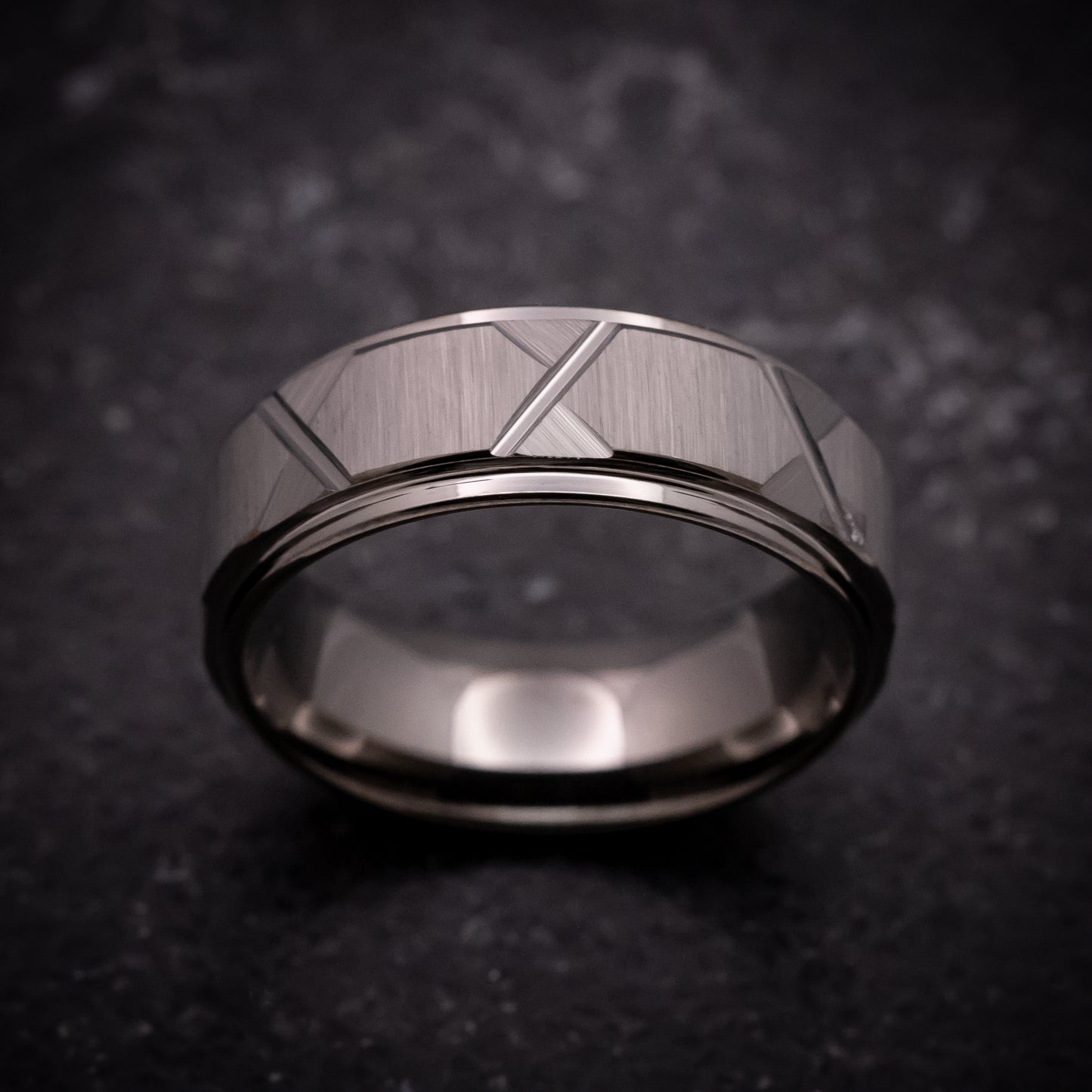 Gun Metal Tungsten Ring with Geometric Pattern