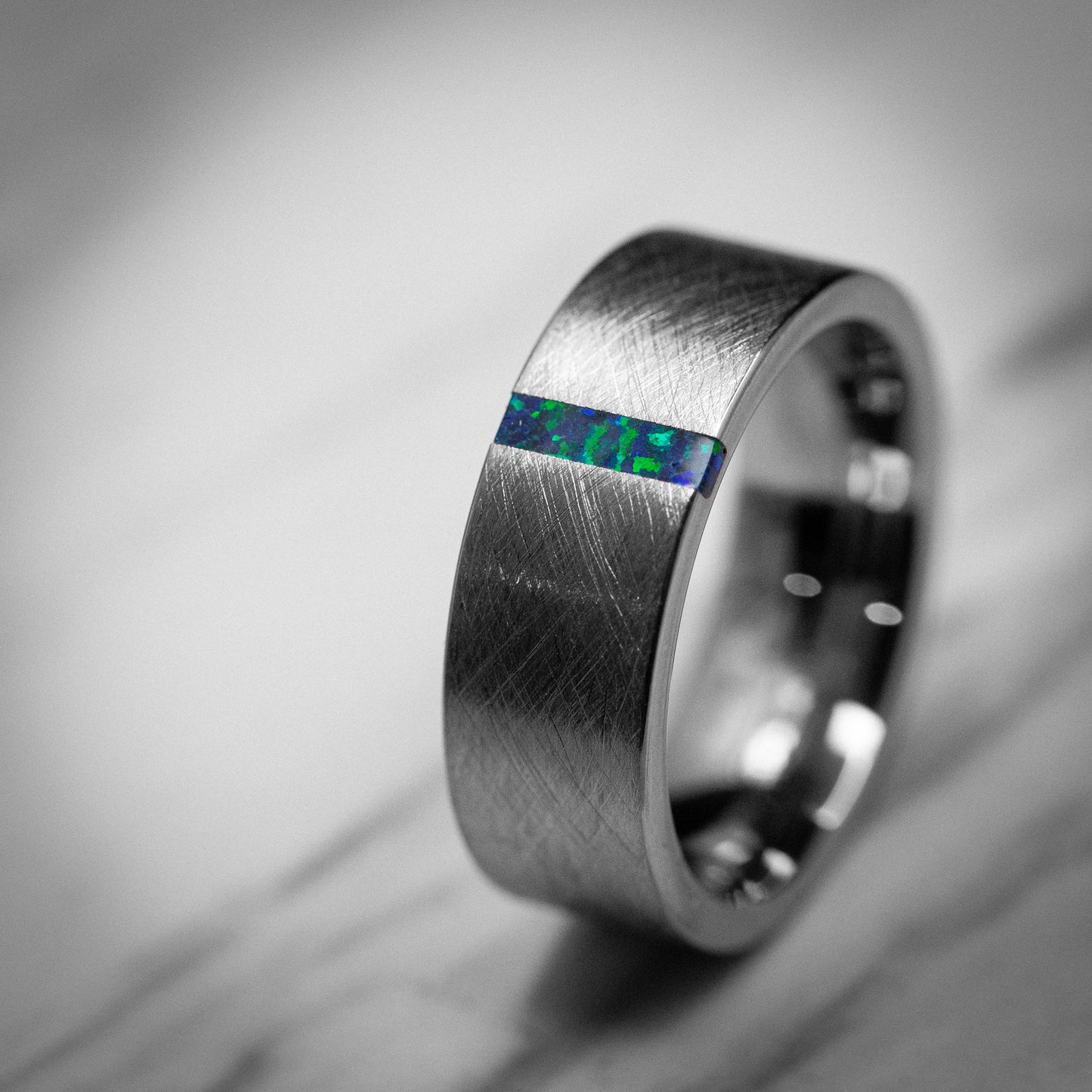 Tungsten Ring with Opal Vertical Inlay