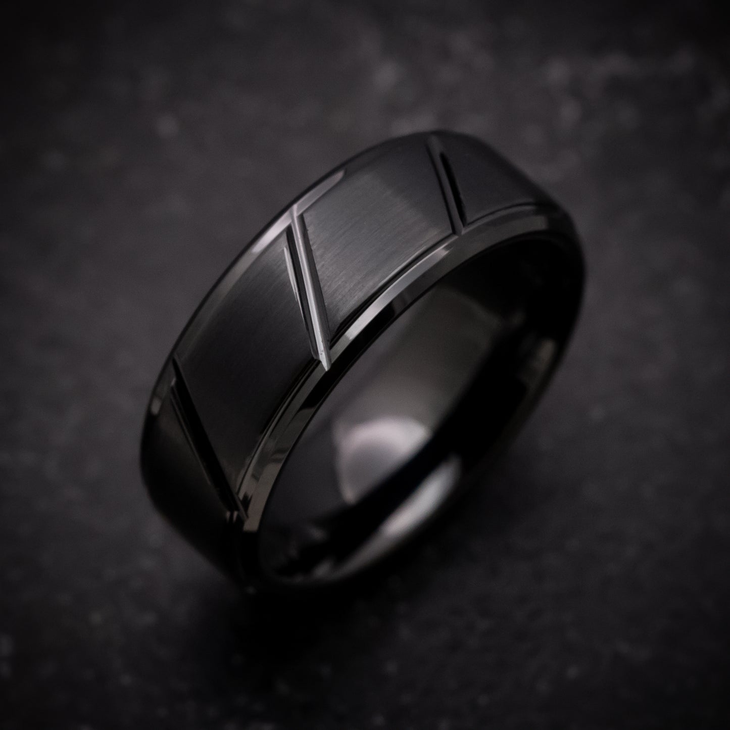 Black Tungsten Ring with Geometric Pattern