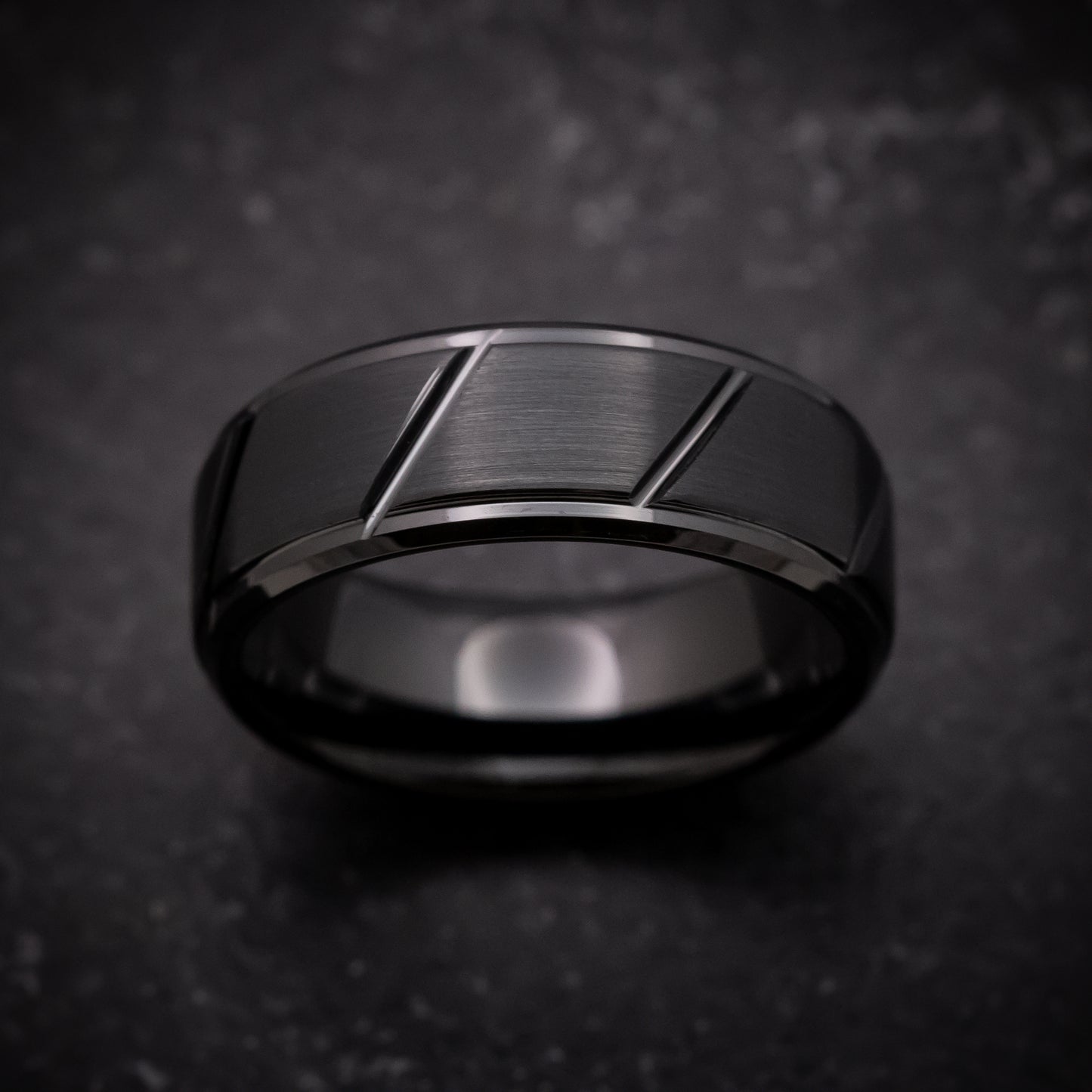 Black Tungsten Ring with Geometric Pattern