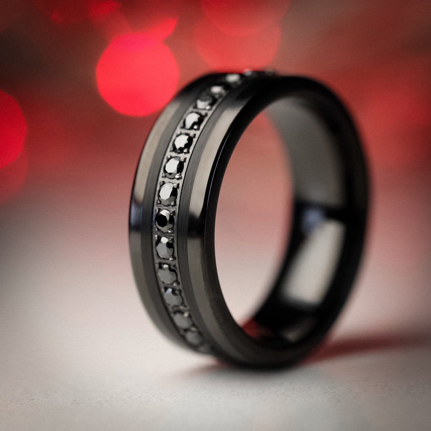 Black Tungsten Ring with Black Stones