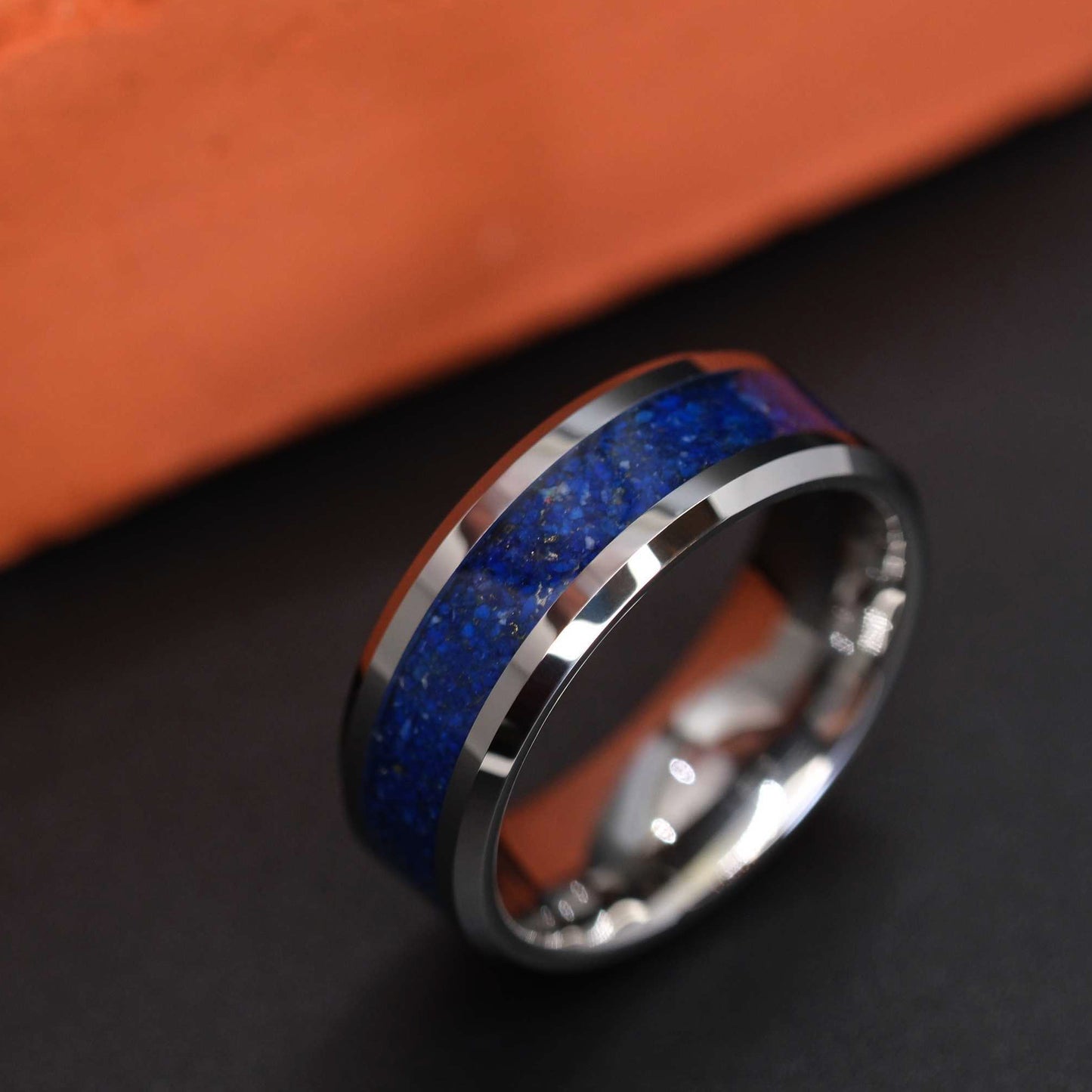 Tungsten Ring with Lapis Inlay