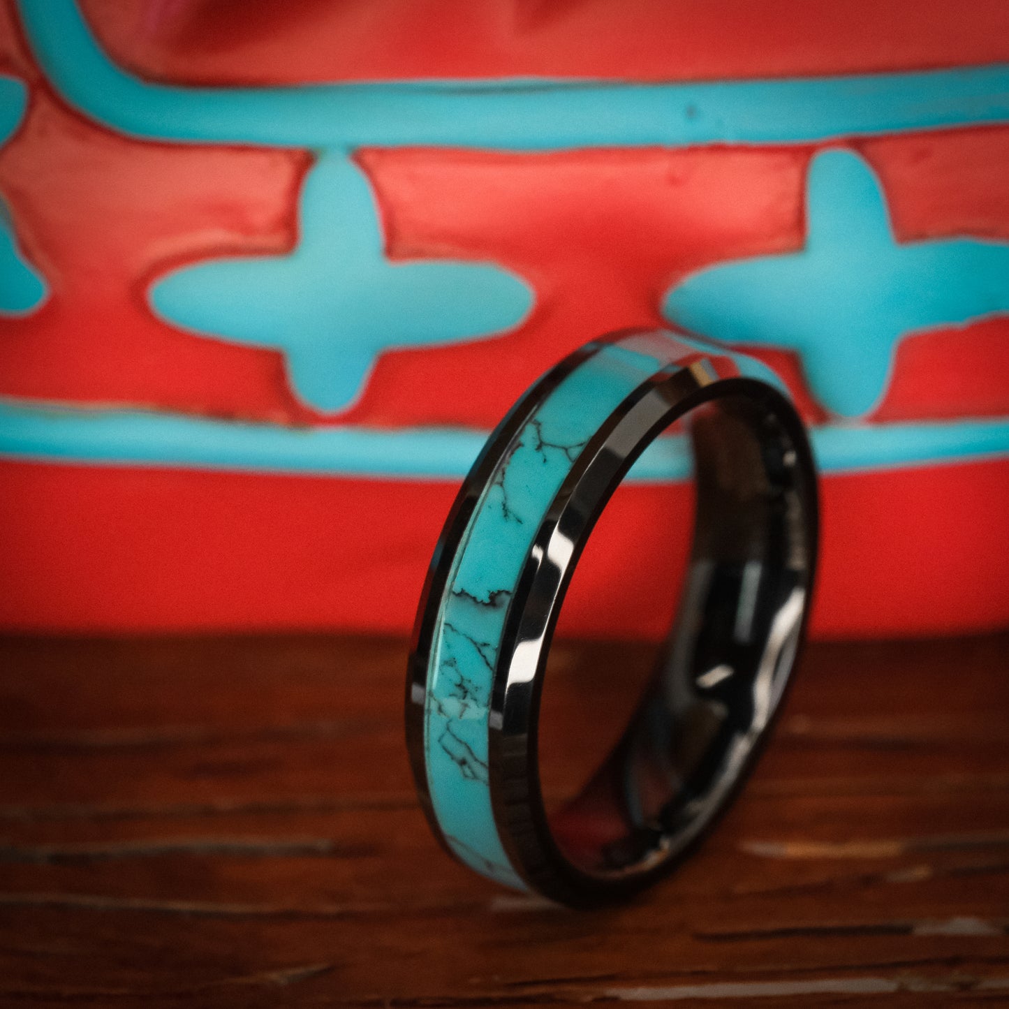 Black Tungsten Ring with Turquoise Inlay