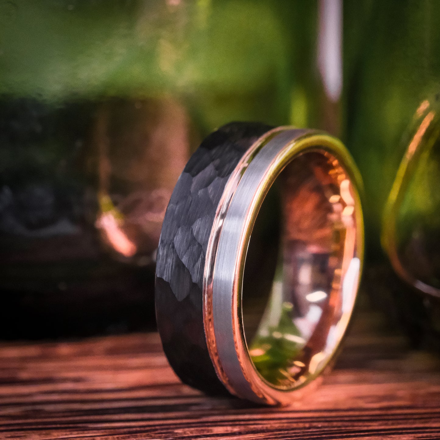 Rose Gold and Black Tungsten Tri-Tone Ring