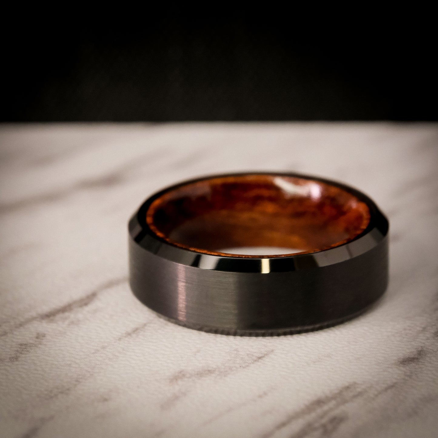 Black Tungsten Ring with Sapele Wood Sleeve