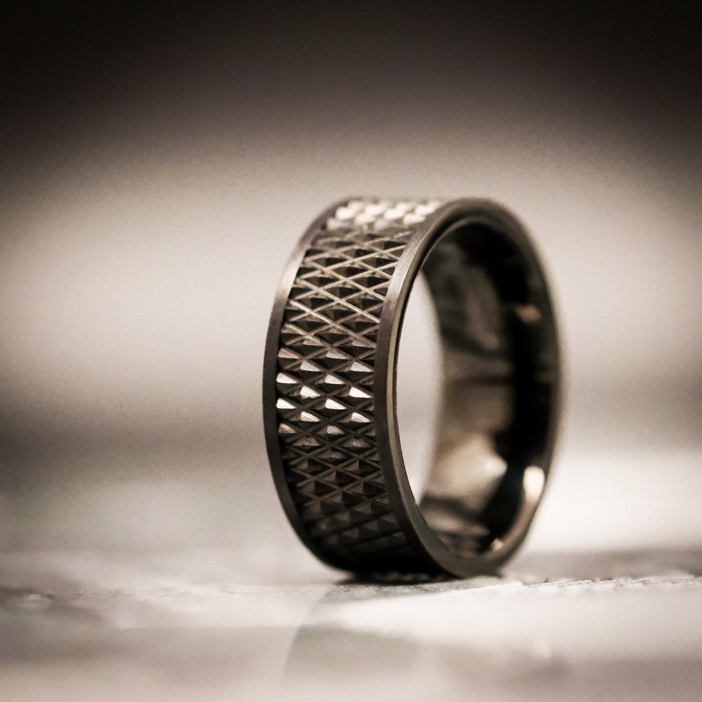 Black Tungsten Ring with Knurl Pattern