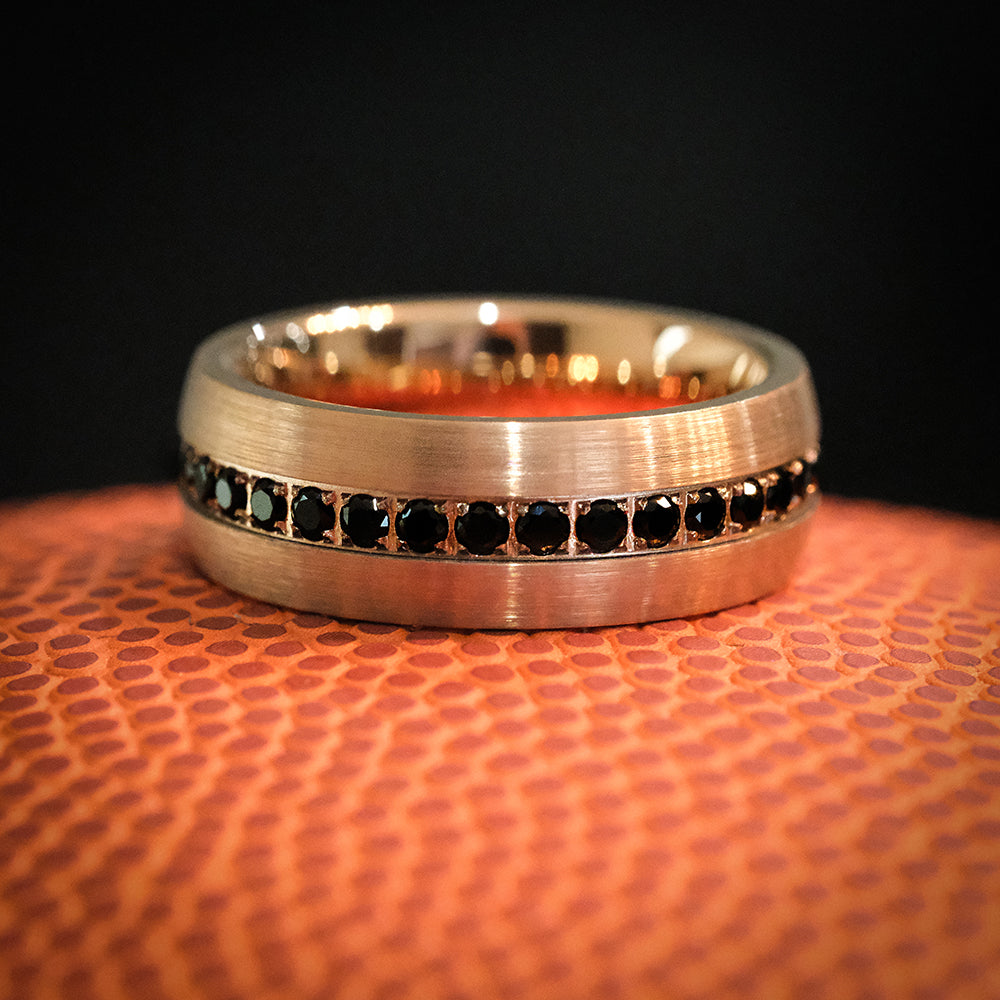 Rose Gold Tungsten Ring with Black Stones