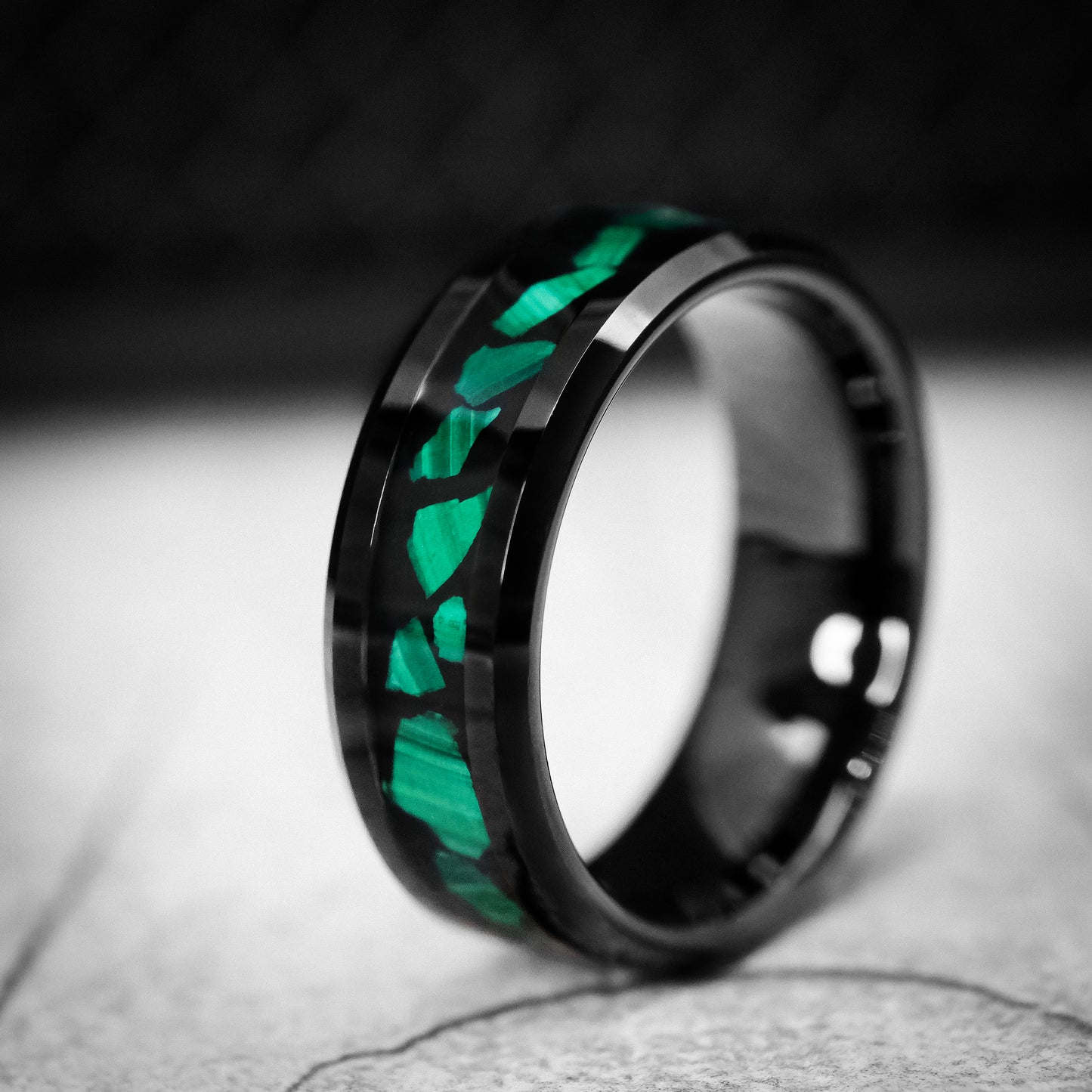 Black Tungsten Ring with Malachite Inlay