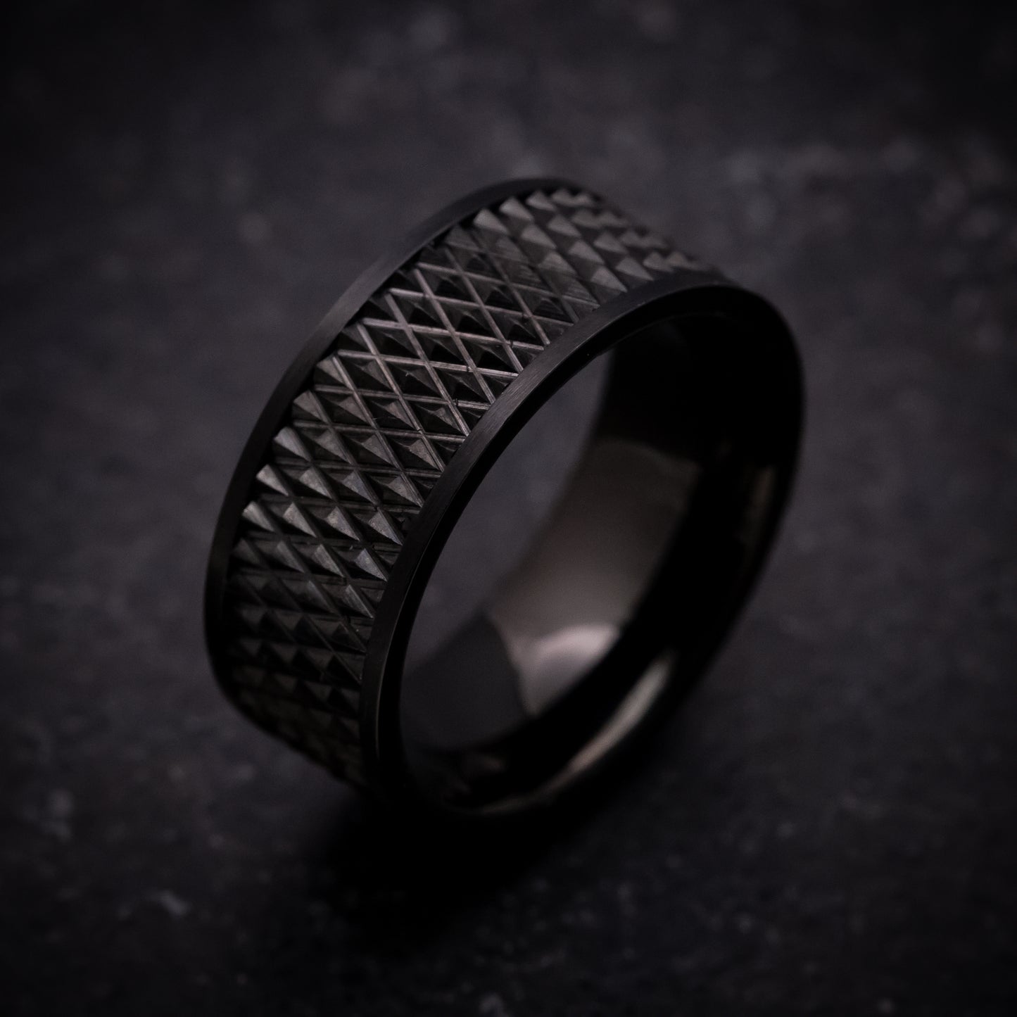 Black Tungsten Ring with Knurl Pattern