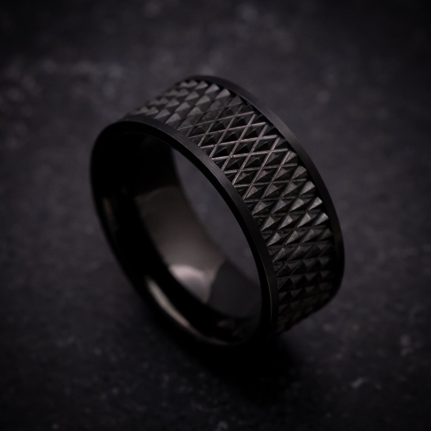 Black Tungsten Ring with Knurl Pattern