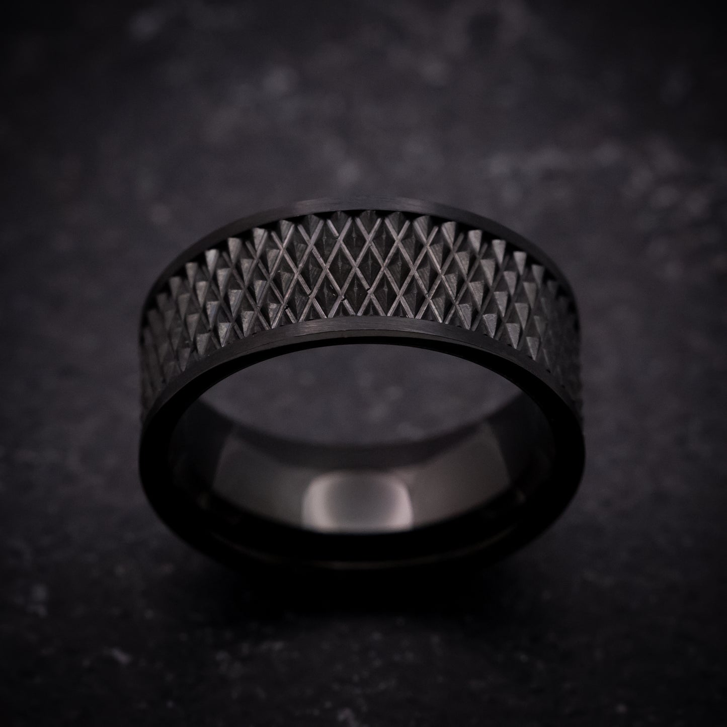 Black Tungsten Ring with Knurl Pattern