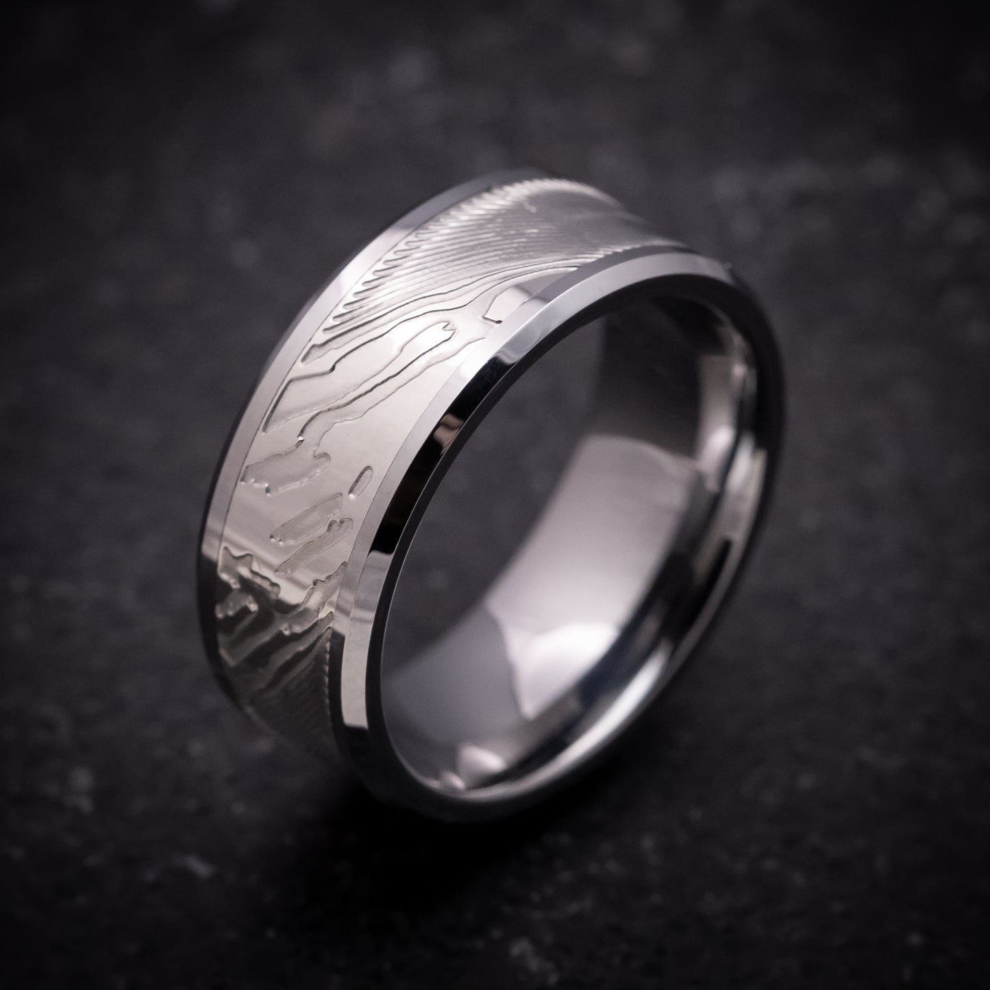 Tungsten and Damascus Pattern Ring