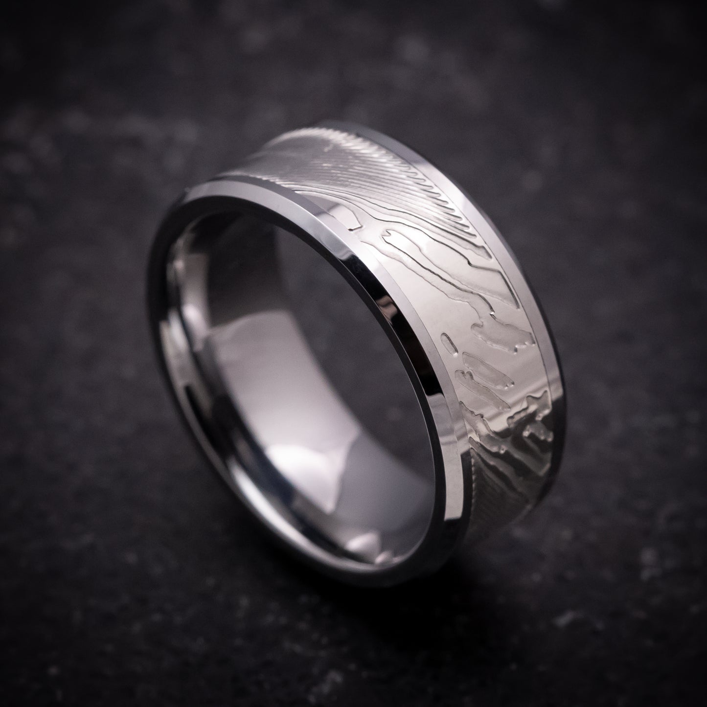 Tungsten and Damascus Pattern Ring