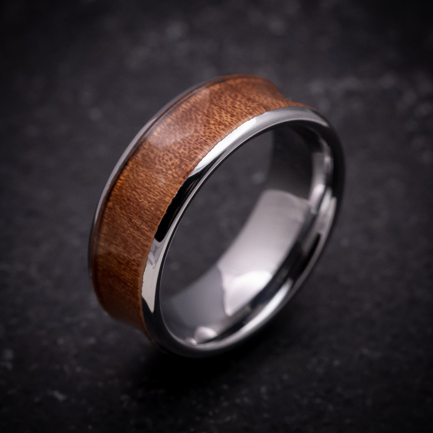 Tungsten Ring with Rosewood Wood Inlay