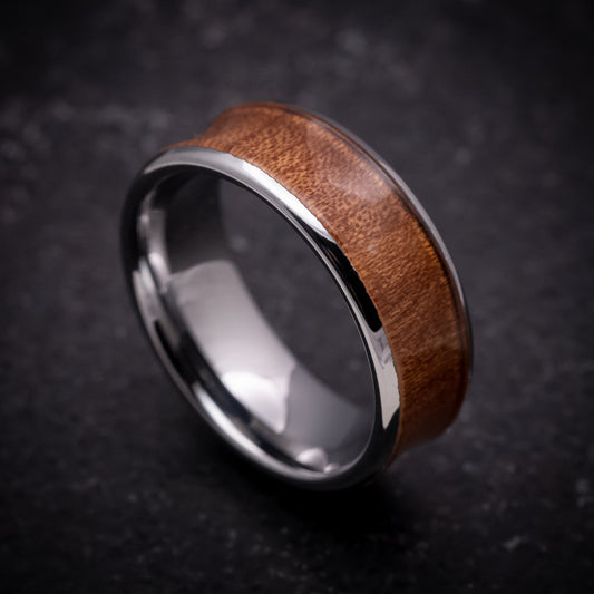 Tungsten Ring with Rosewood Wood Inlay