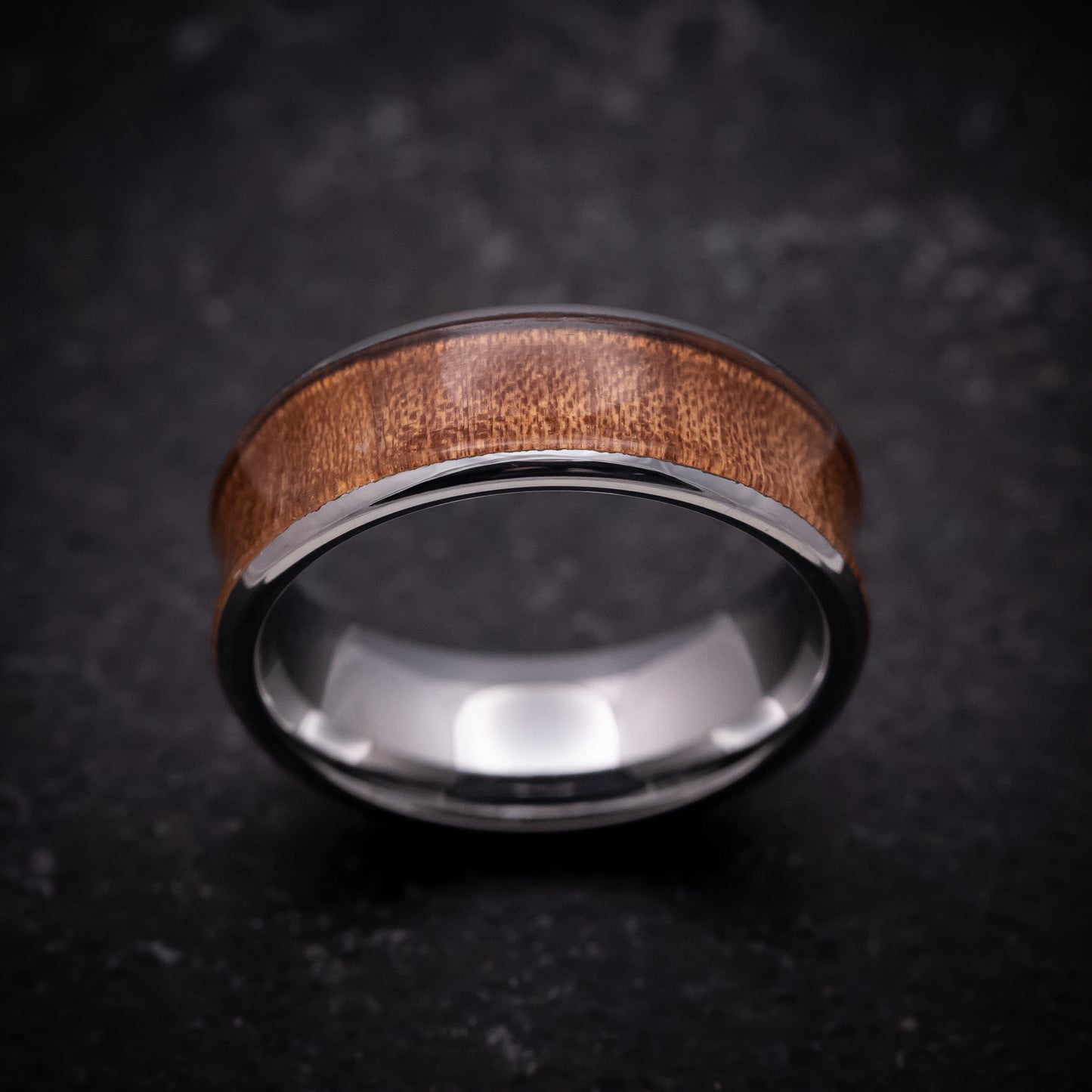 Tungsten Ring with Rosewood Wood Inlay