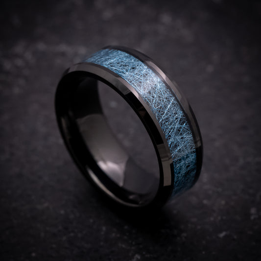 Black Tungsten Ring with Blue Silk Inlay