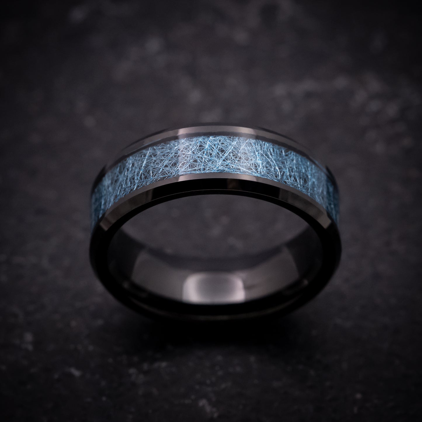 Black Tungsten Ring with Blue Silk Inlay