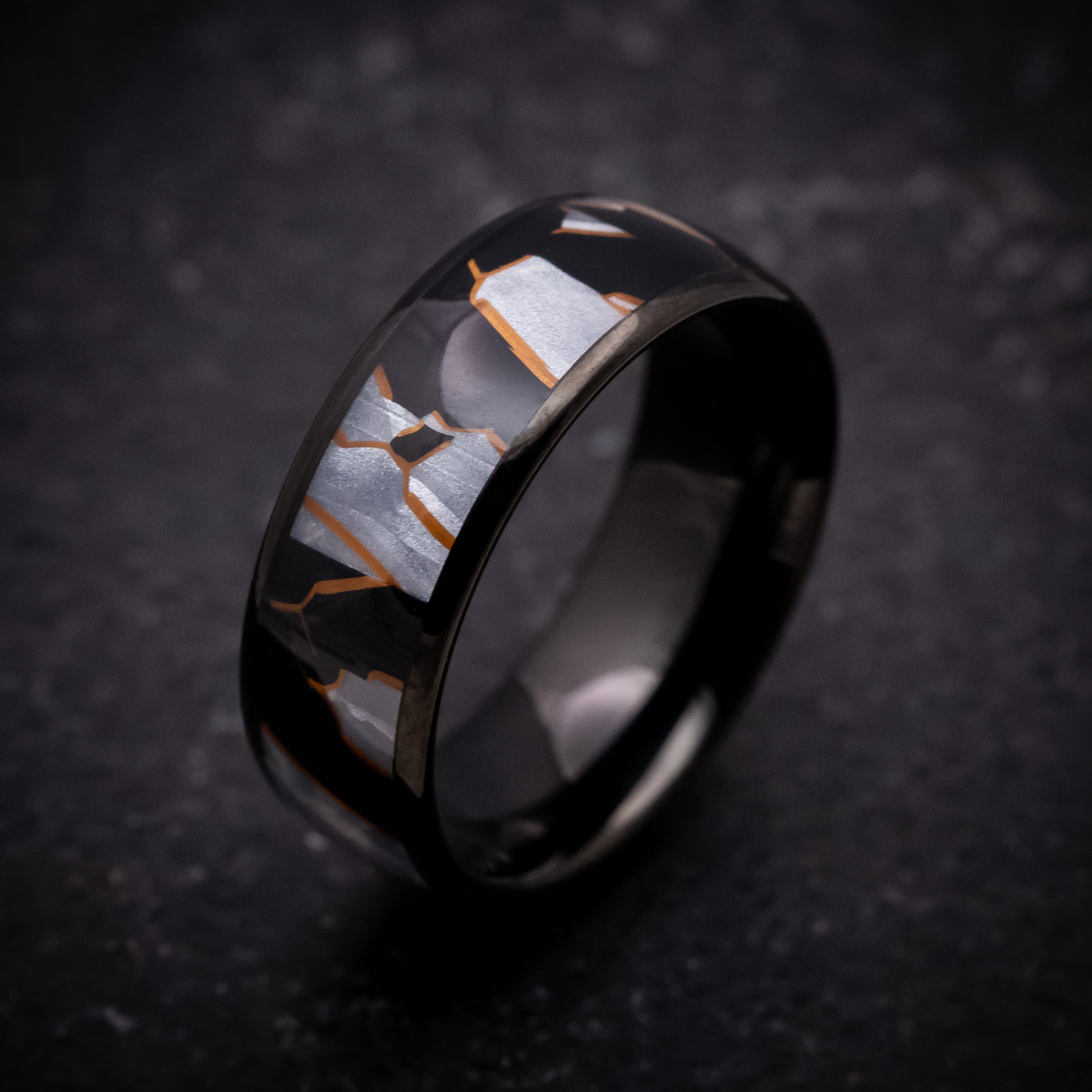 Black Tungsten Ring with Capiz Inlay – Anthem Rings