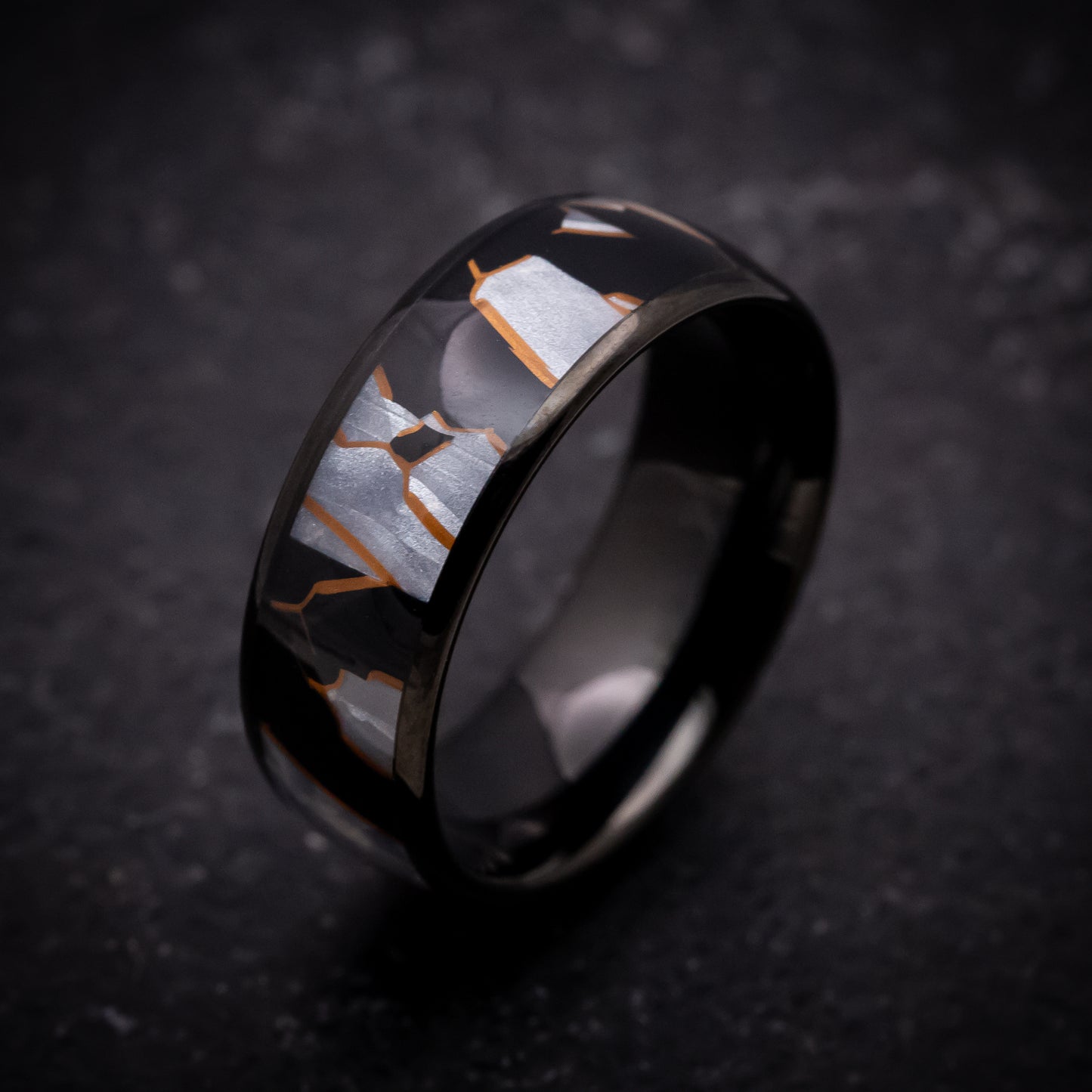 Black Tungsten Ring with Capiz Inlay