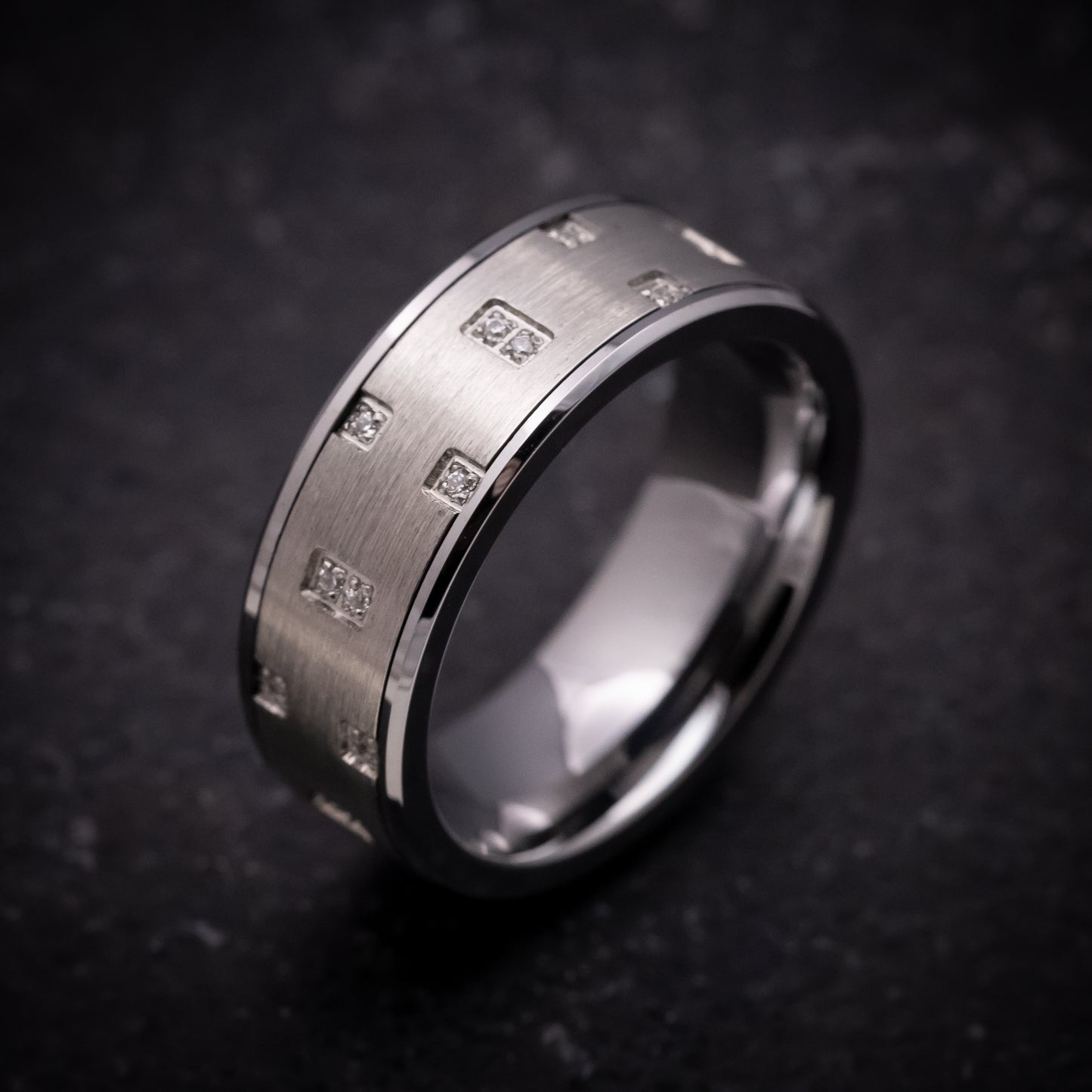 Tungsten Ring with White Stones