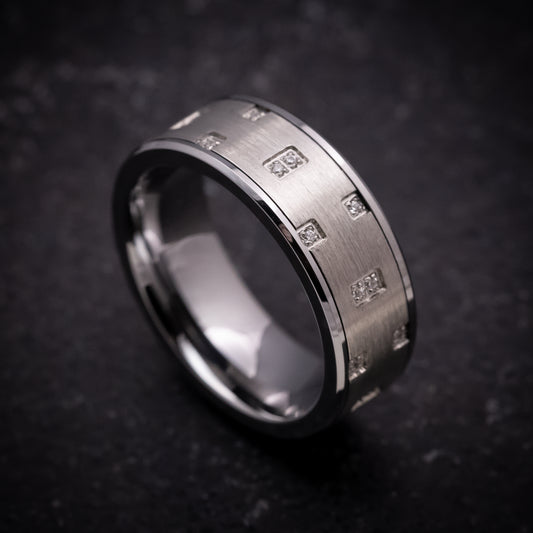 Tungsten Ring with White Stones