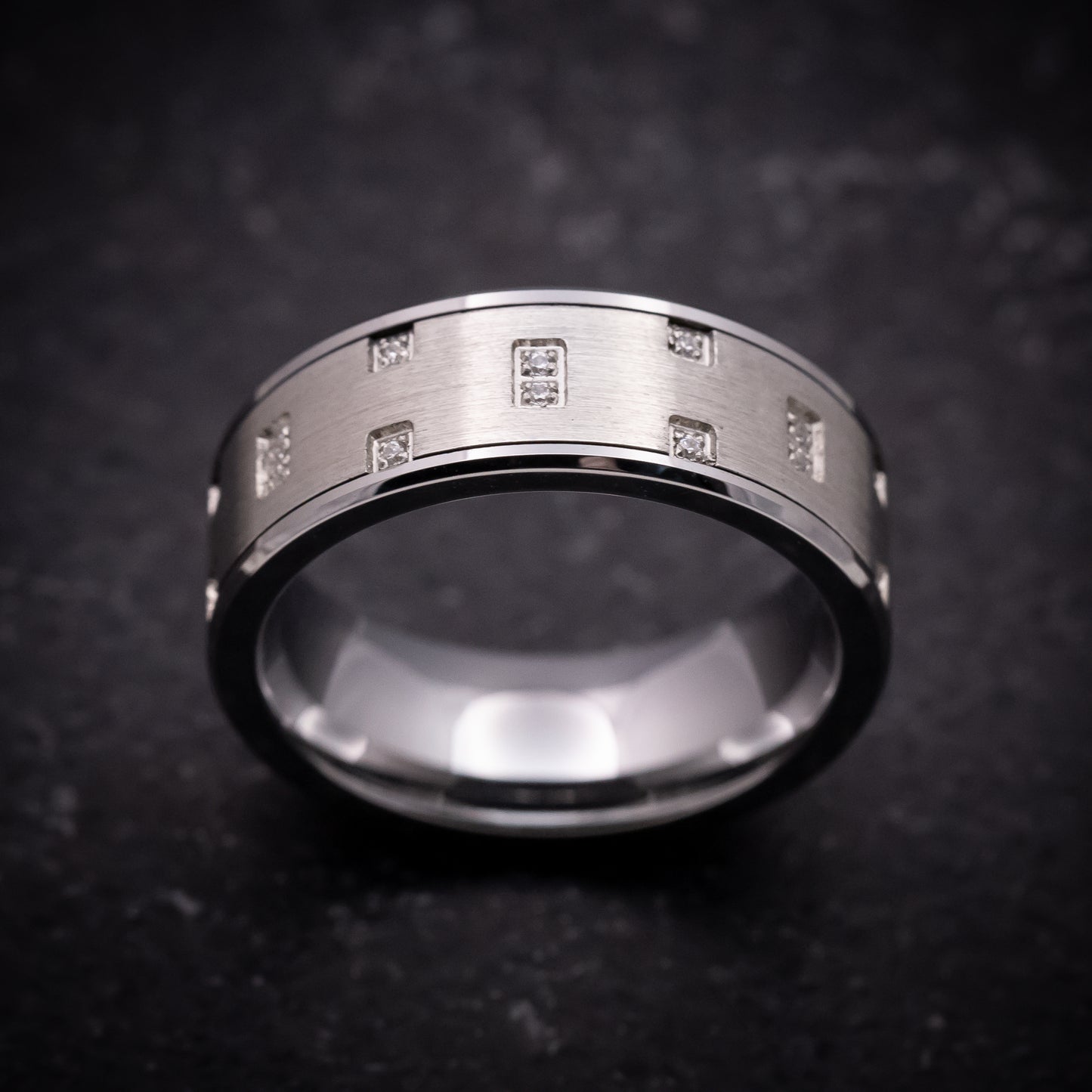 Tungsten Ring with White Stones