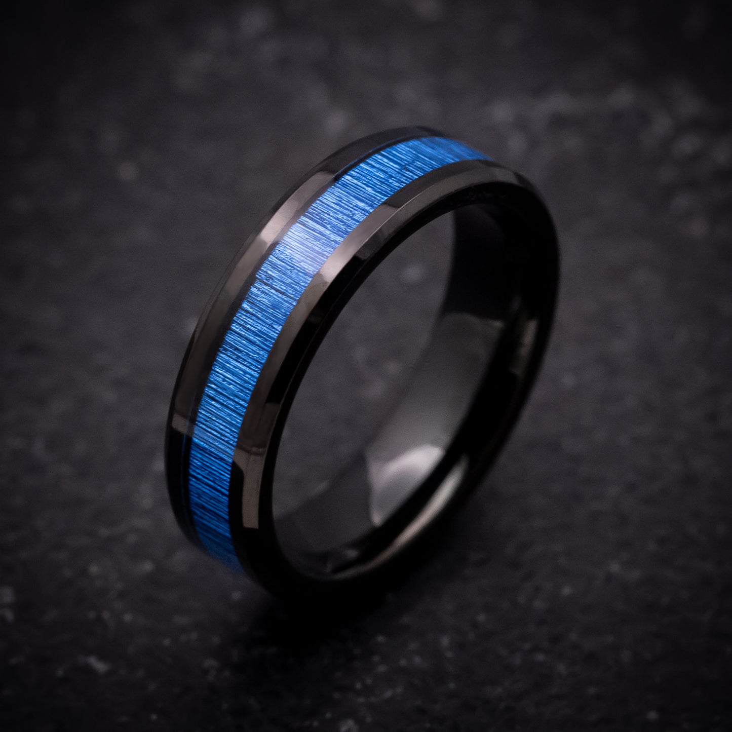 Black Tungsten Ring with Blue Bamboo Inlay