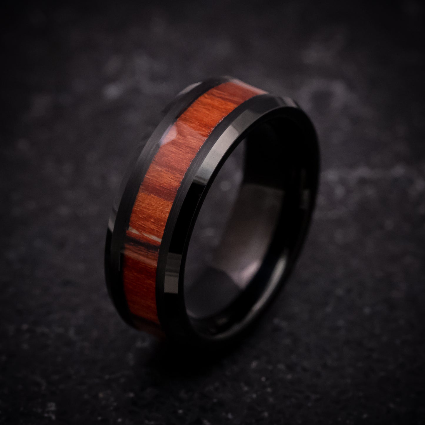 Black Tungsten Ring with Wood Inlay