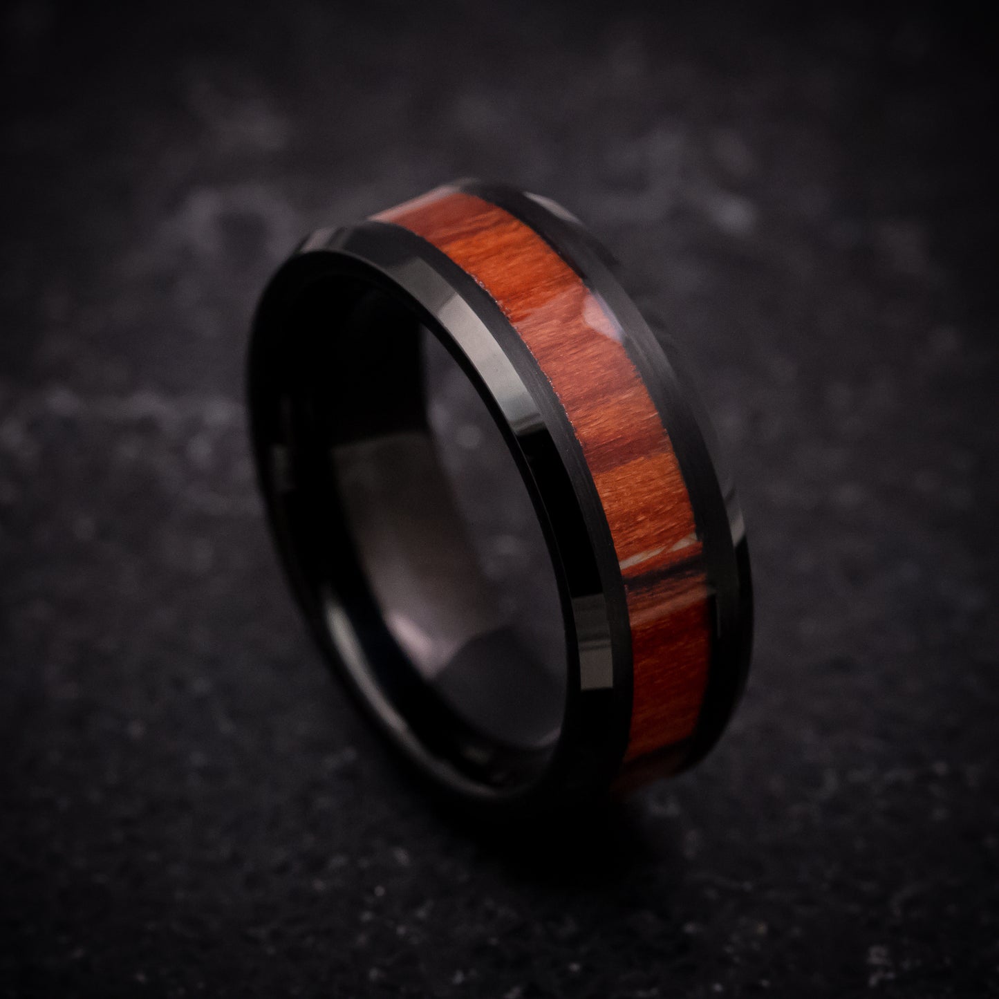 Black Tungsten Ring with Wood Inlay