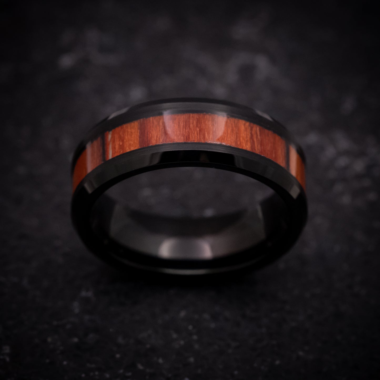 Black Tungsten Ring with Wood Inlay