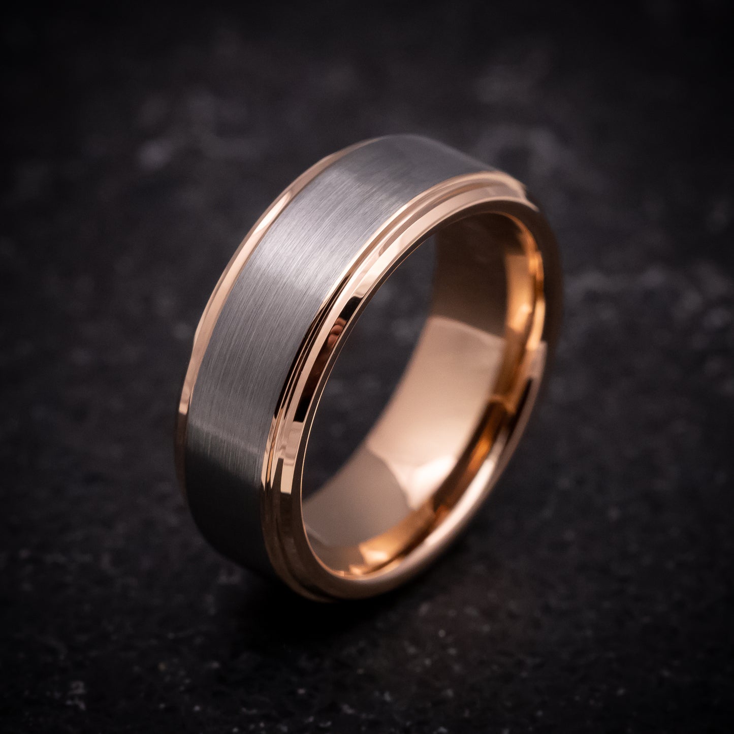 Tungsten Ring with Rose Gold Edges and Sleeve