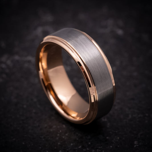 Tungsten Ring with Rose Gold Edges and Sleeve