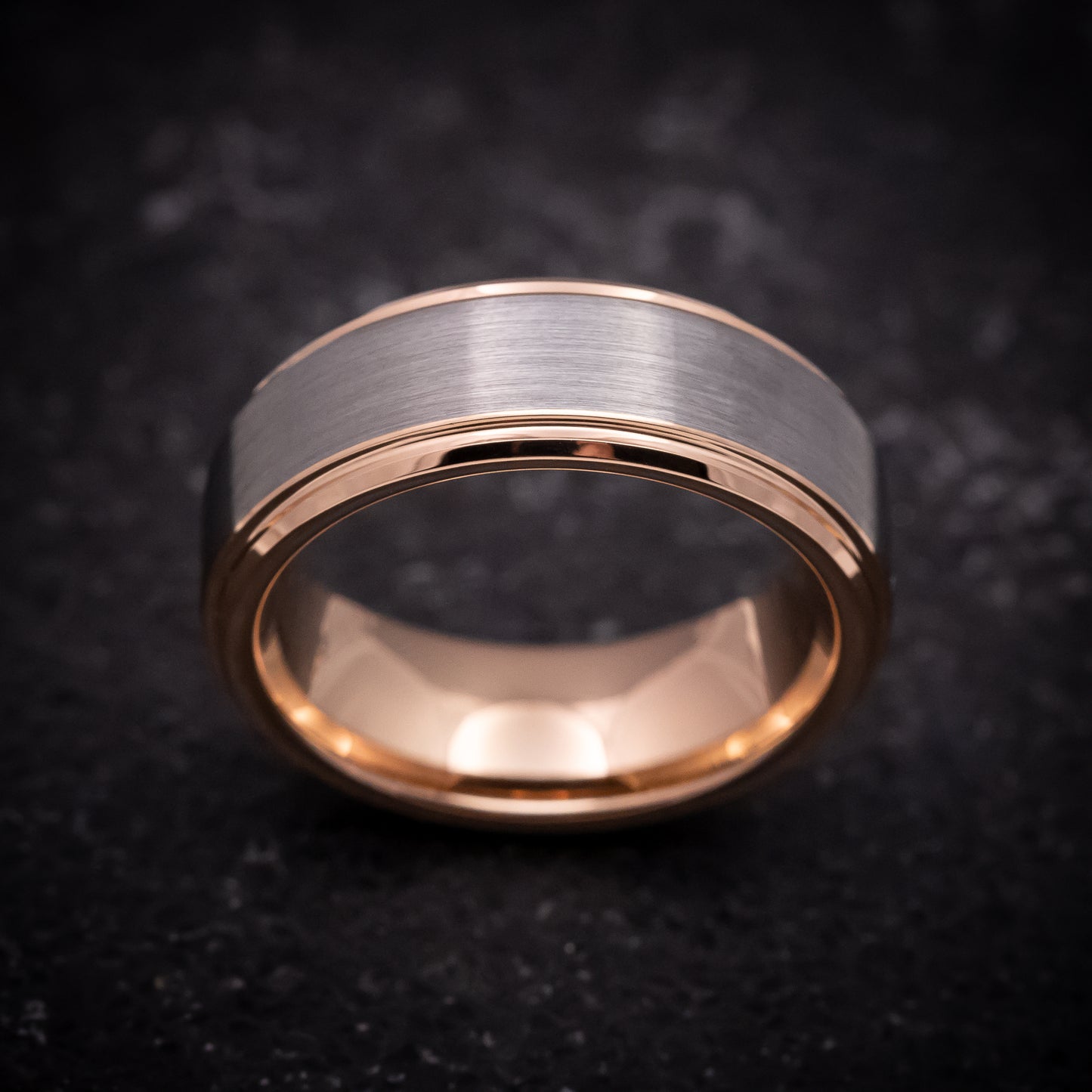 Tungsten Ring with Rose Gold Edges and Sleeve