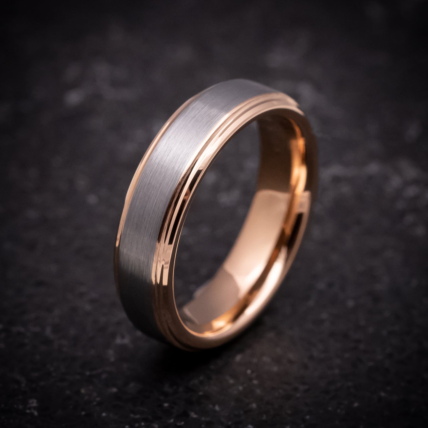 Tungsten Ring with Rose Gold Edges and Sleeve