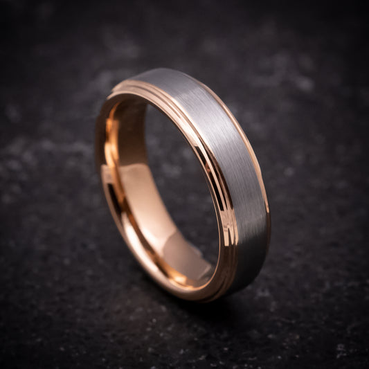 Tungsten Ring with Rose Gold Edges and Sleeve