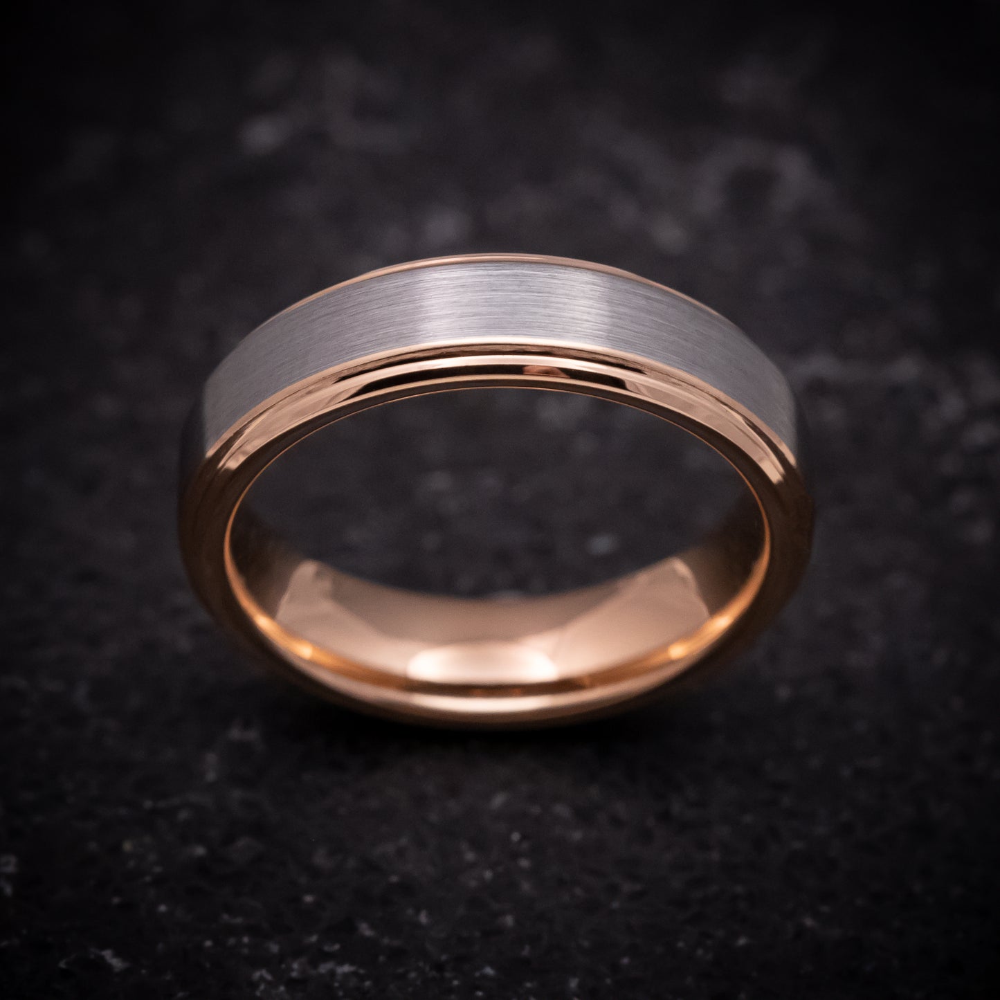 Tungsten Ring with Rose Gold Edges and Sleeve