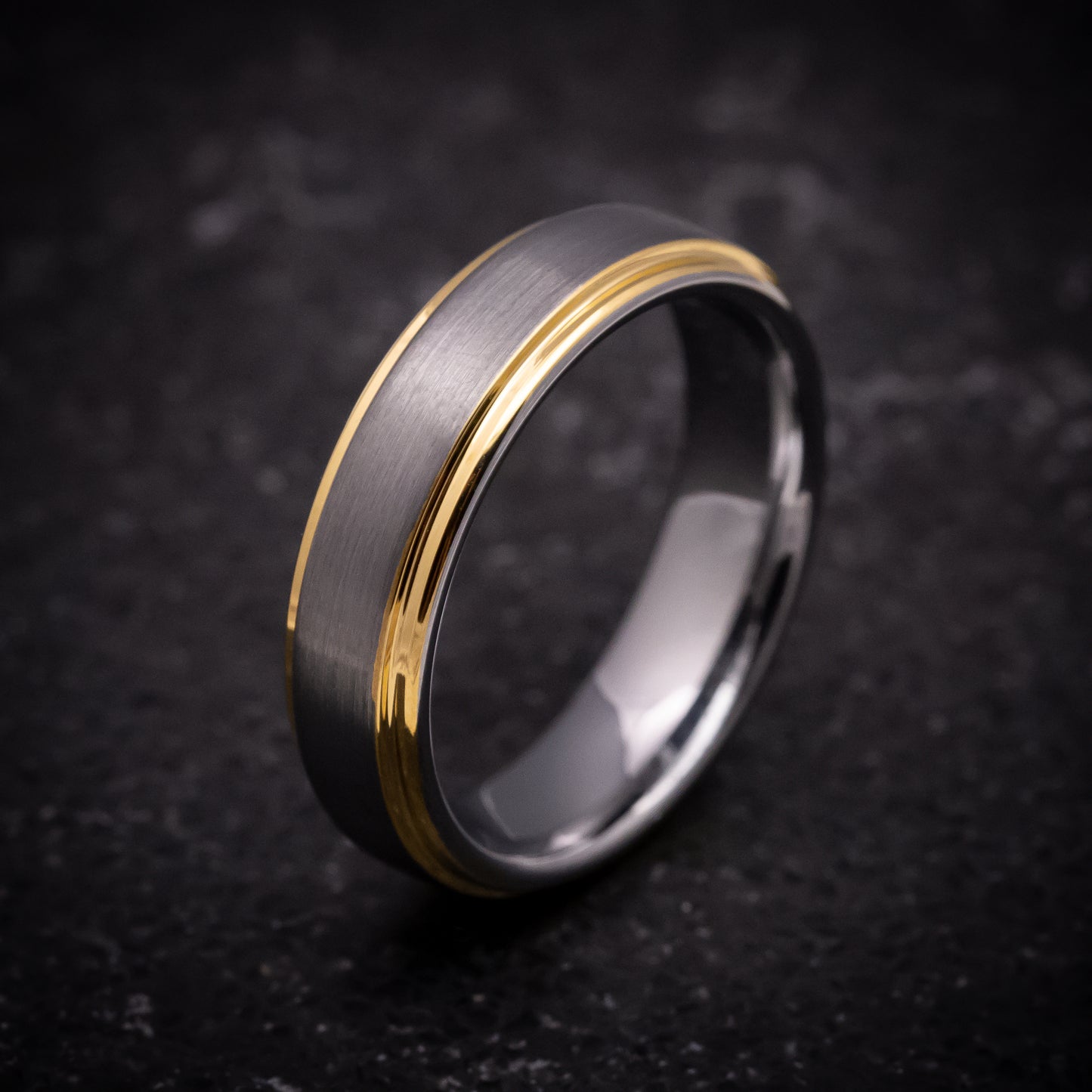 Tungsten Ring with Yellow Gold Edges