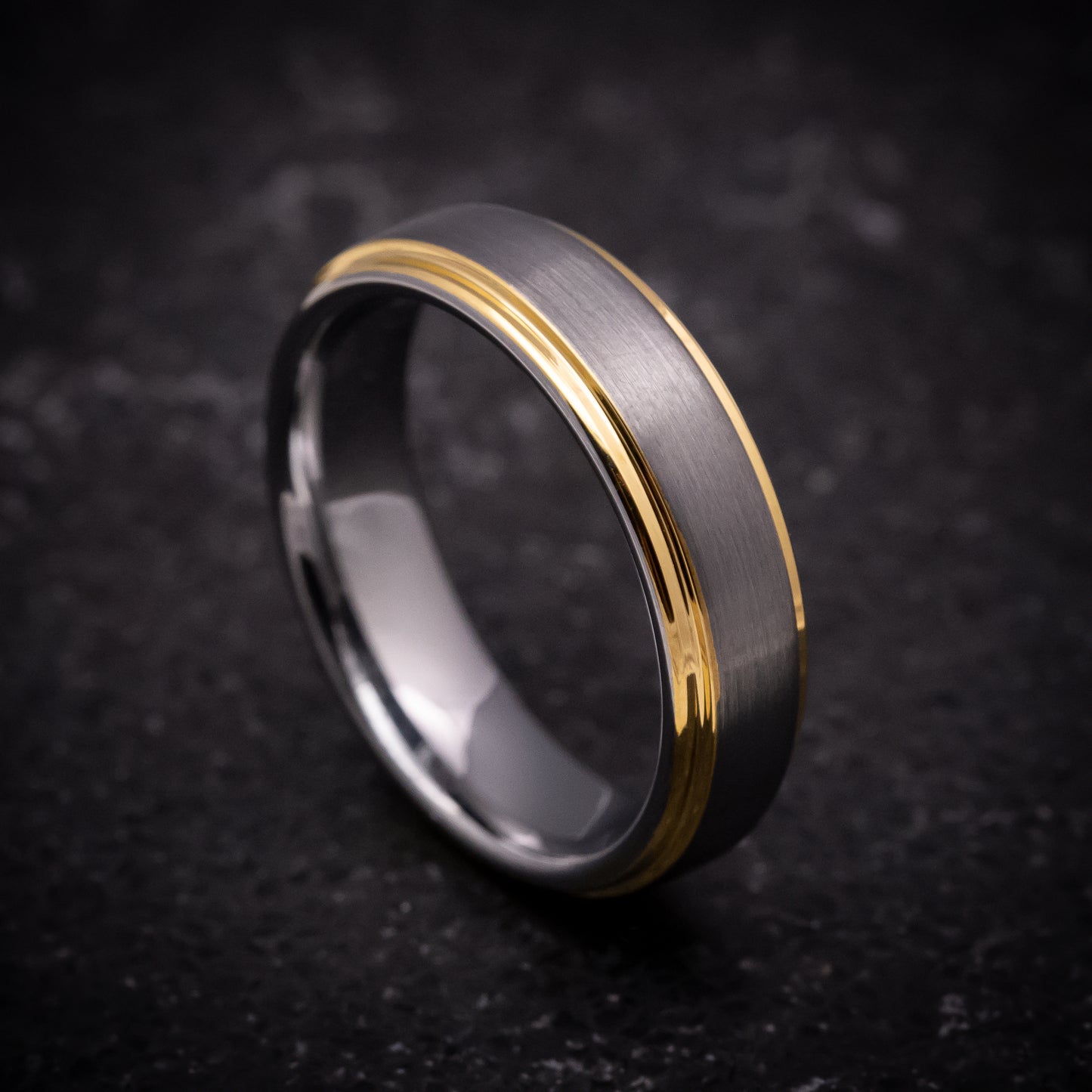 Tungsten Ring with Yellow Gold Edges