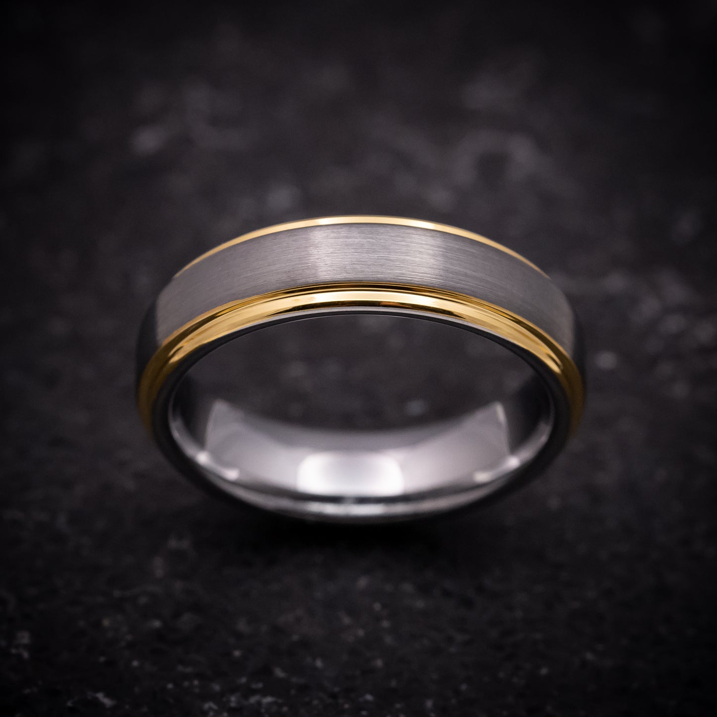 Tungsten Ring with Yellow Gold Edges