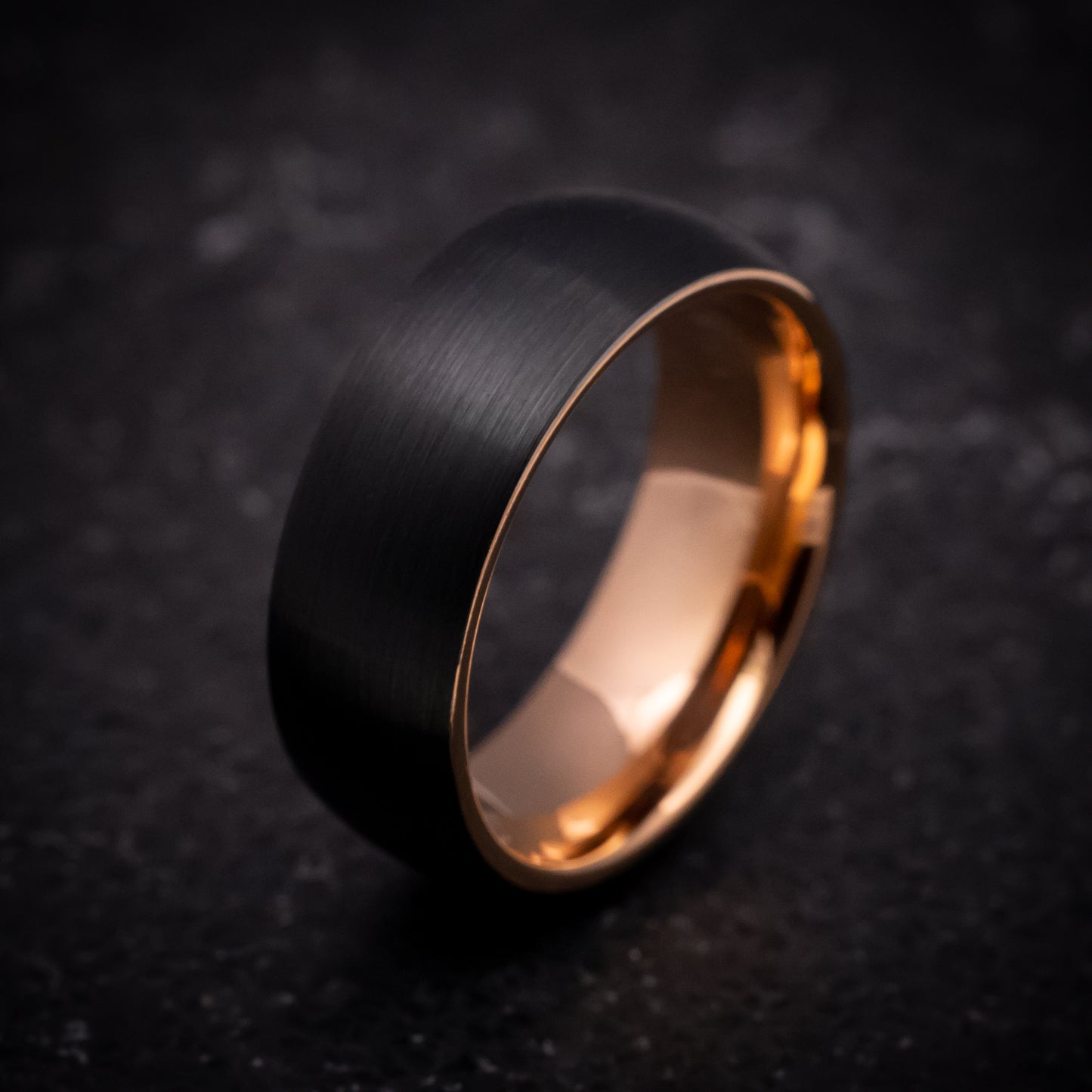 Black Tungsten Ring with Rose Gold Sleeve