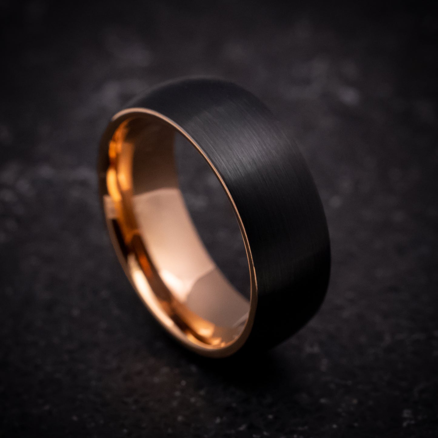 Black Tungsten Ring with Rose Gold Sleeve