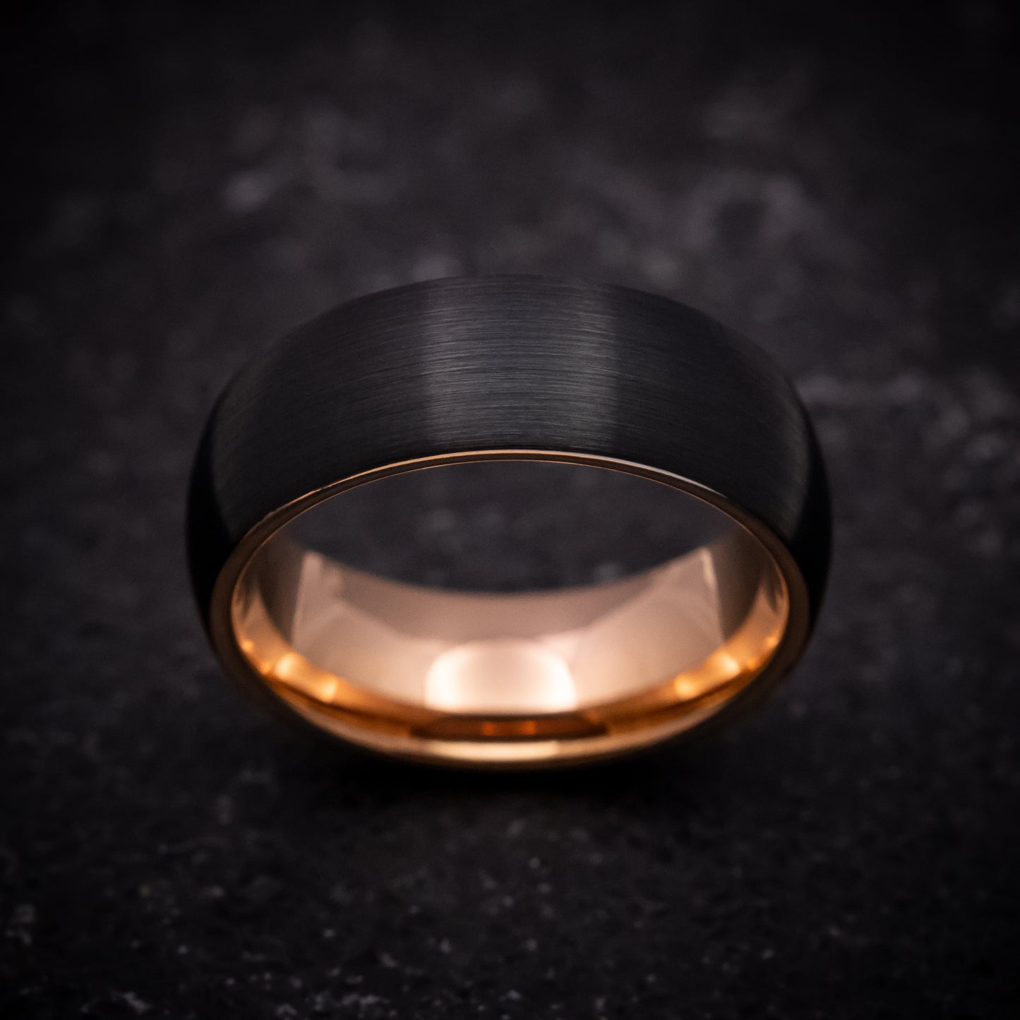 Black Tungsten Ring with Rose Gold Sleeve