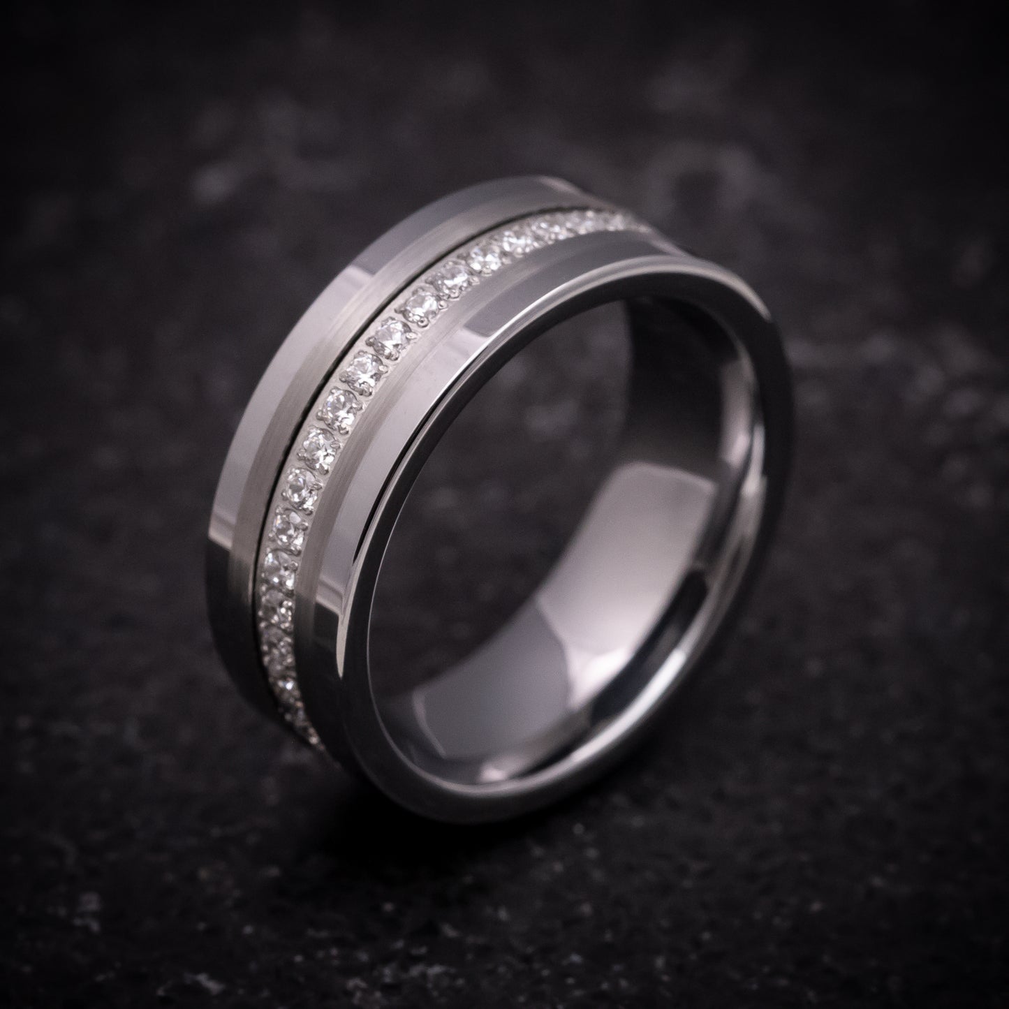 Tungsten Ring with White Stones