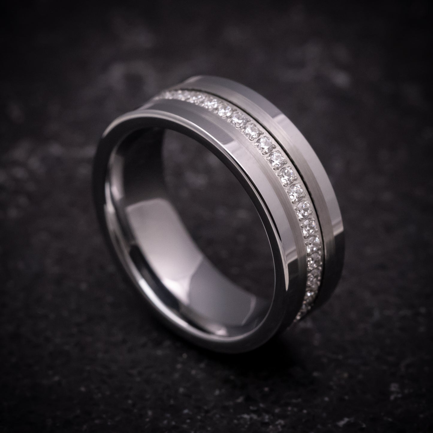 Tungsten Ring with White Stones