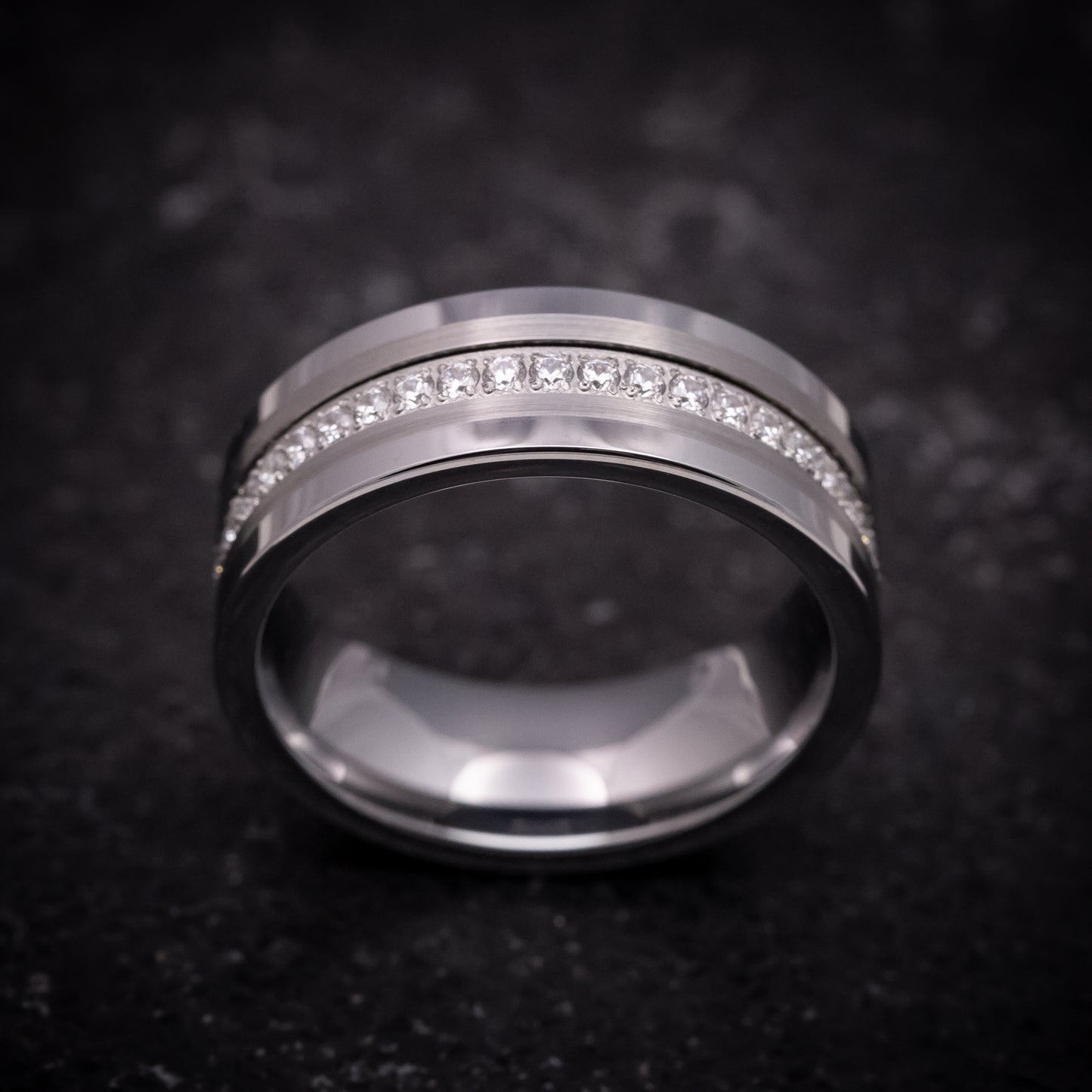 Tungsten Ring with White Stones