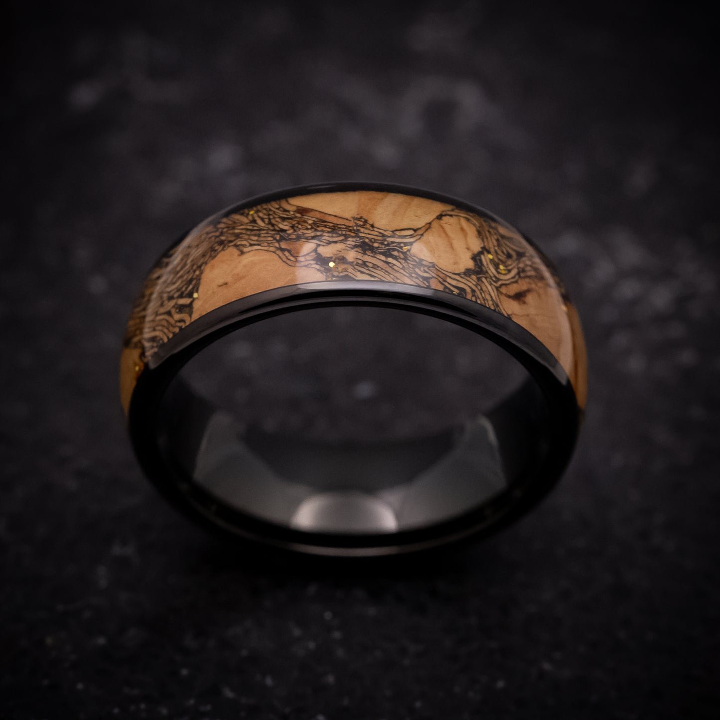 Black Tungsten Ring with Cork and Gold Inlay