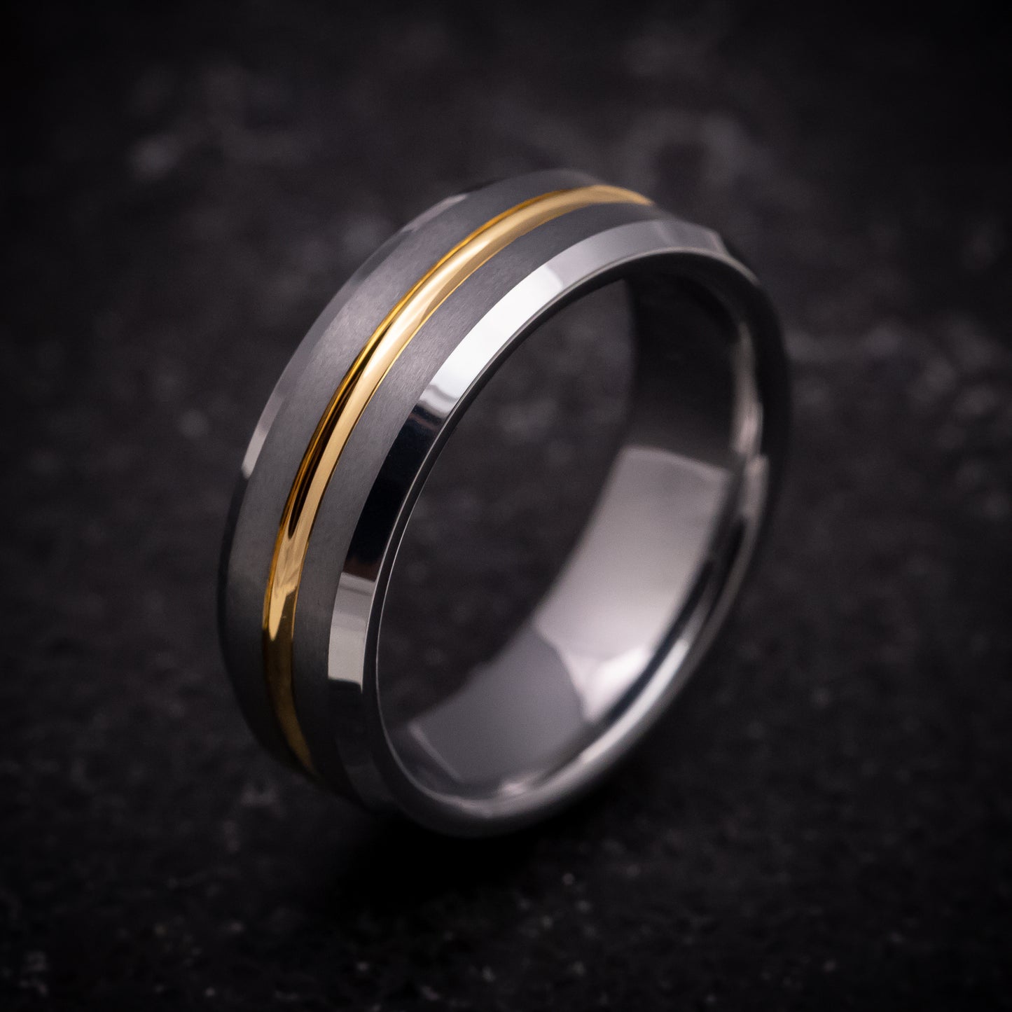 Tungsten Ring with Yellow Gold Inlay