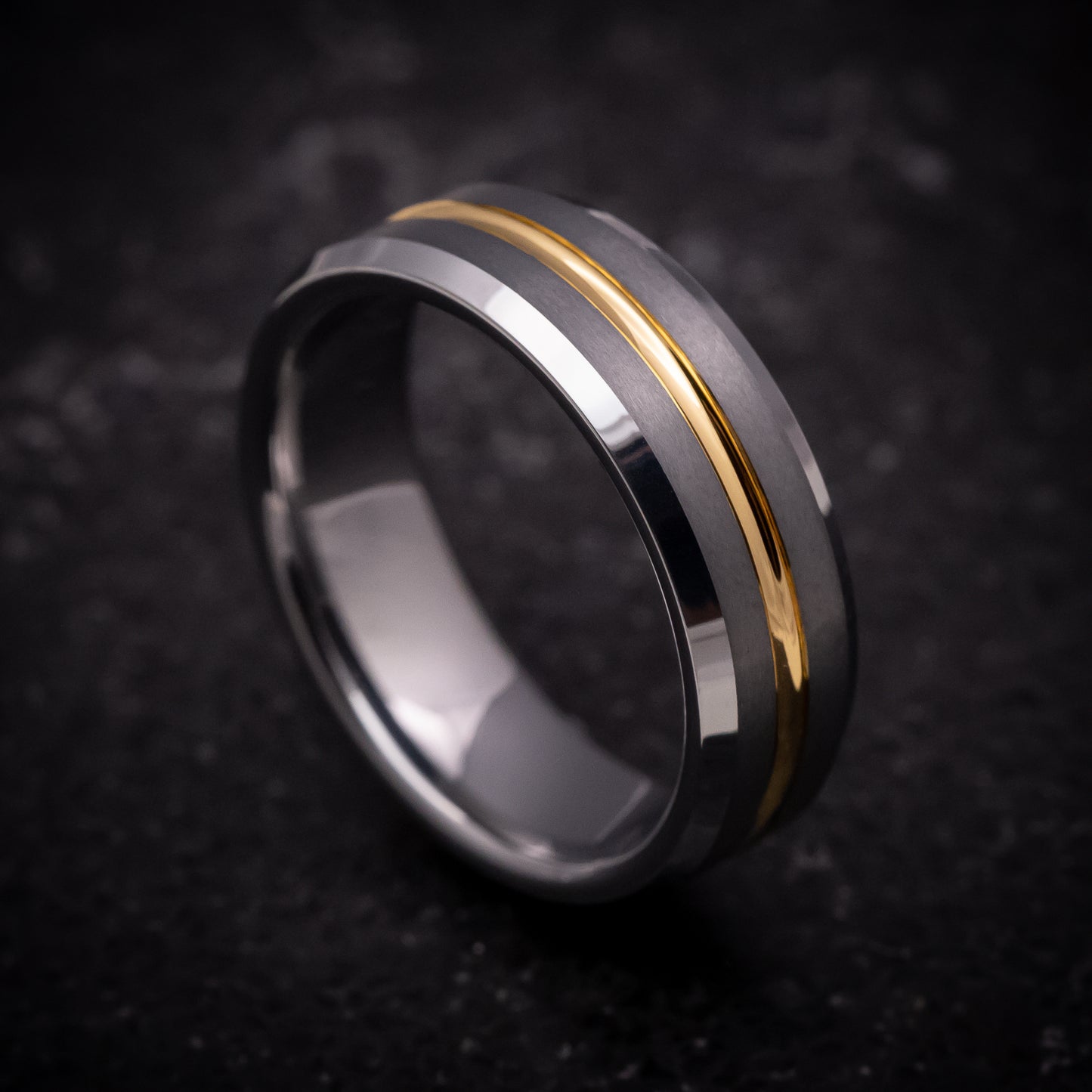 Tungsten Ring with Yellow Gold Inlay